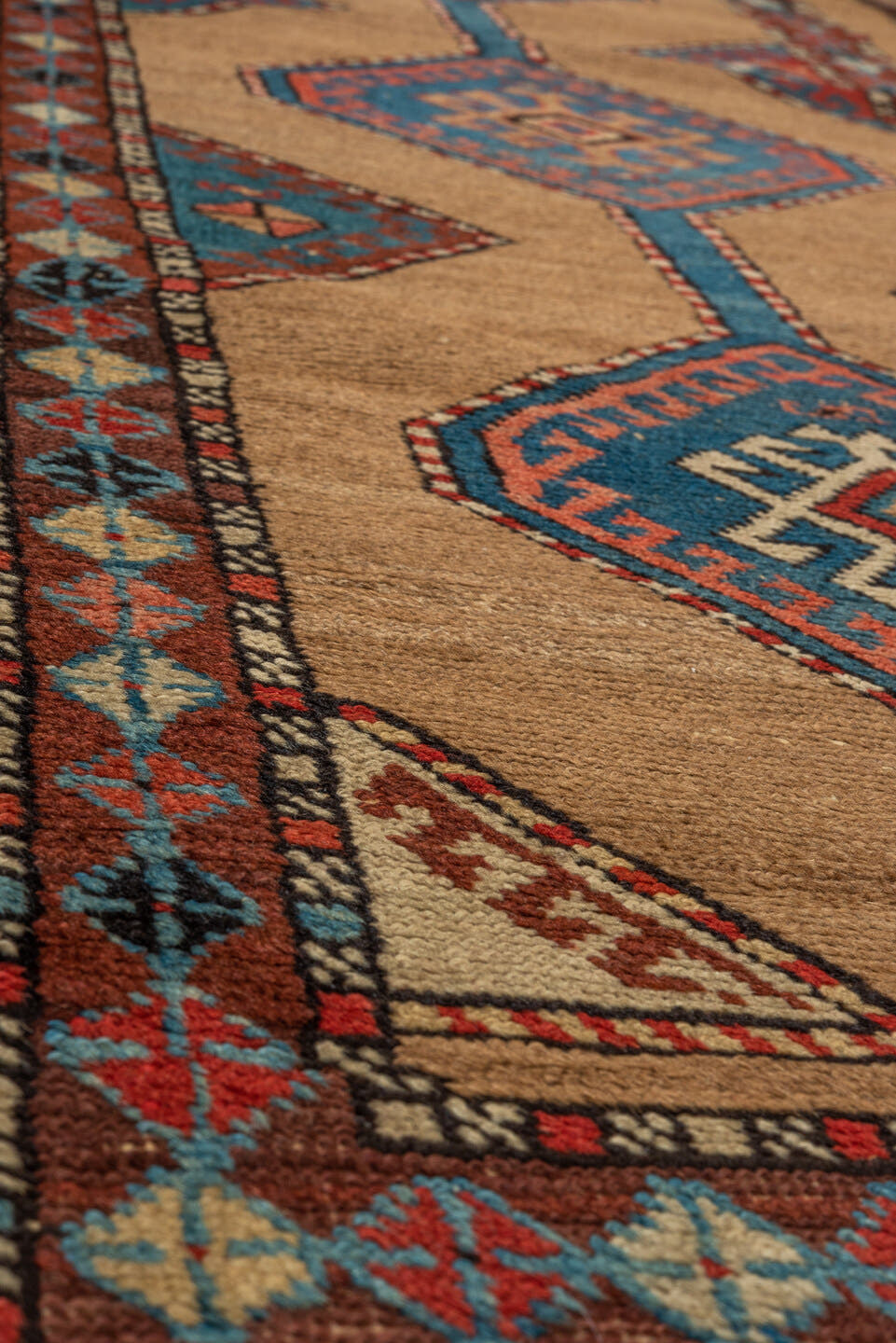2' x 8' one-of-a-kind handmade vintage Cam Hamadan runner rug. Color palette: camel, turquoise, rust, ivory, brown, navy