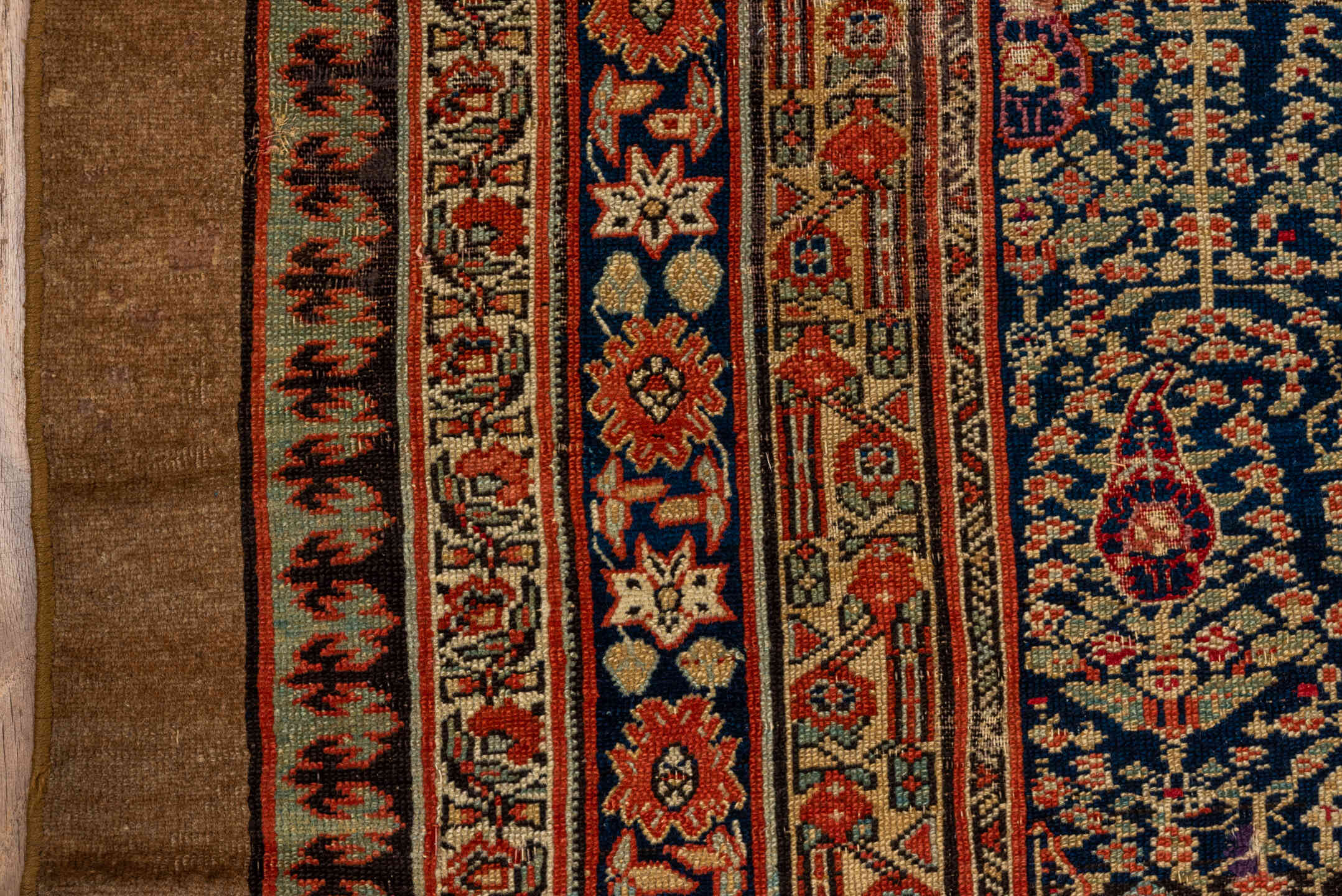 5' x 10' one-of-a-kind handmade vintage Cam Hamadan medium size rug. Color palette: camel, navy, rust, ivory, rose, brown