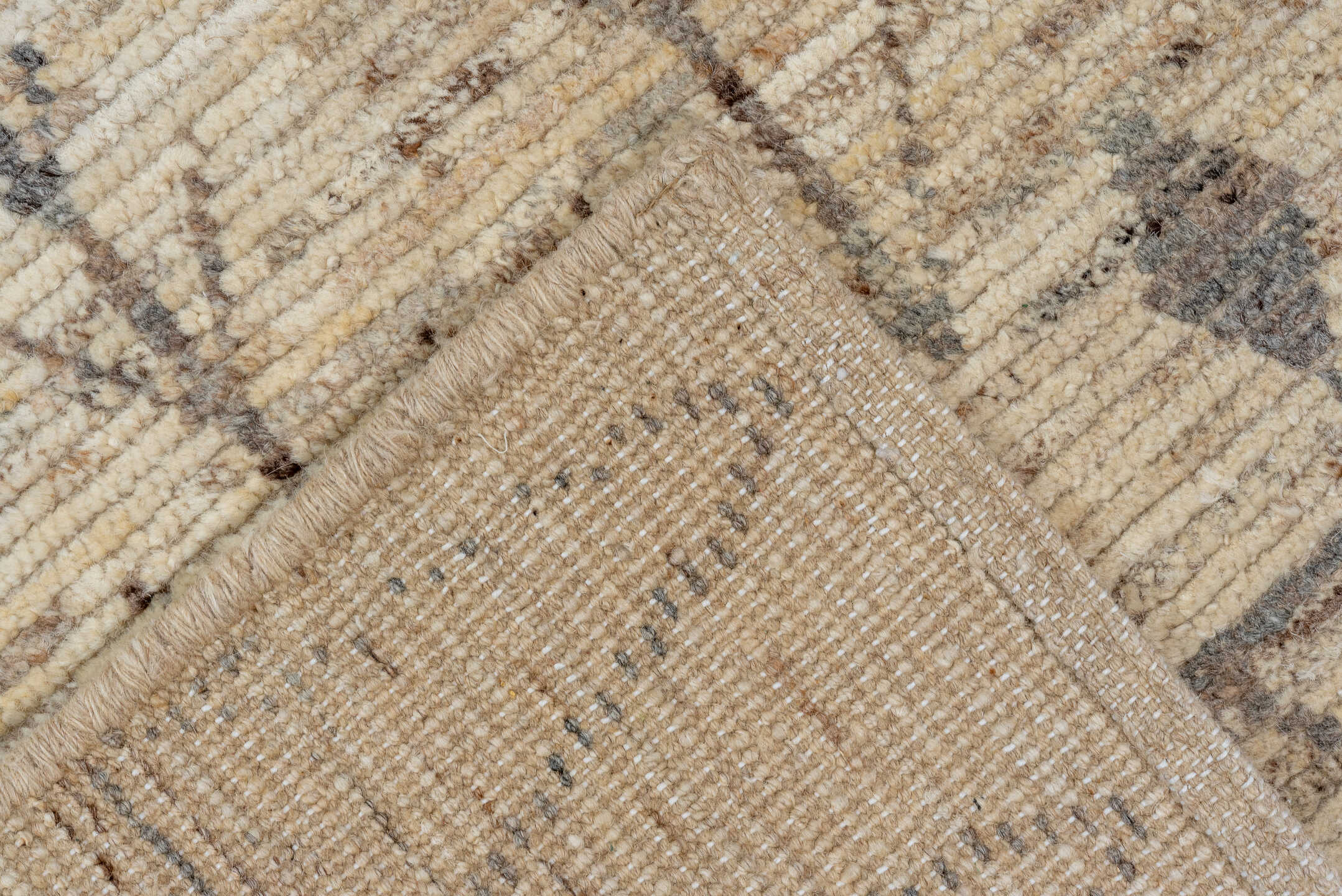 3' x 11' one-of-a-kind handmade vintage Tulu runner rug. Color palette: brown, dim gray, gainsboro, gray, light gray