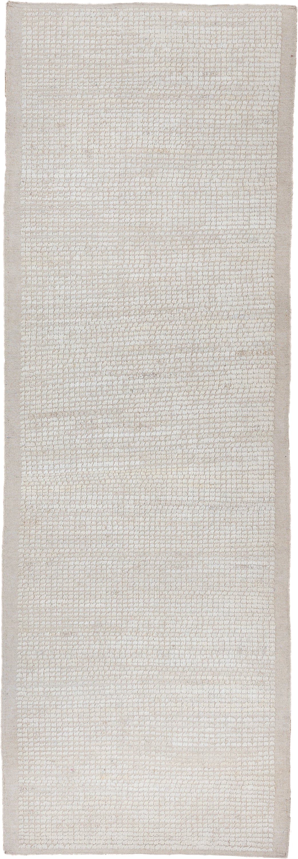 3' x 9' one-of-a-kind handmade vintage Tulu runner rug. Color palette: ivory, cream, beige