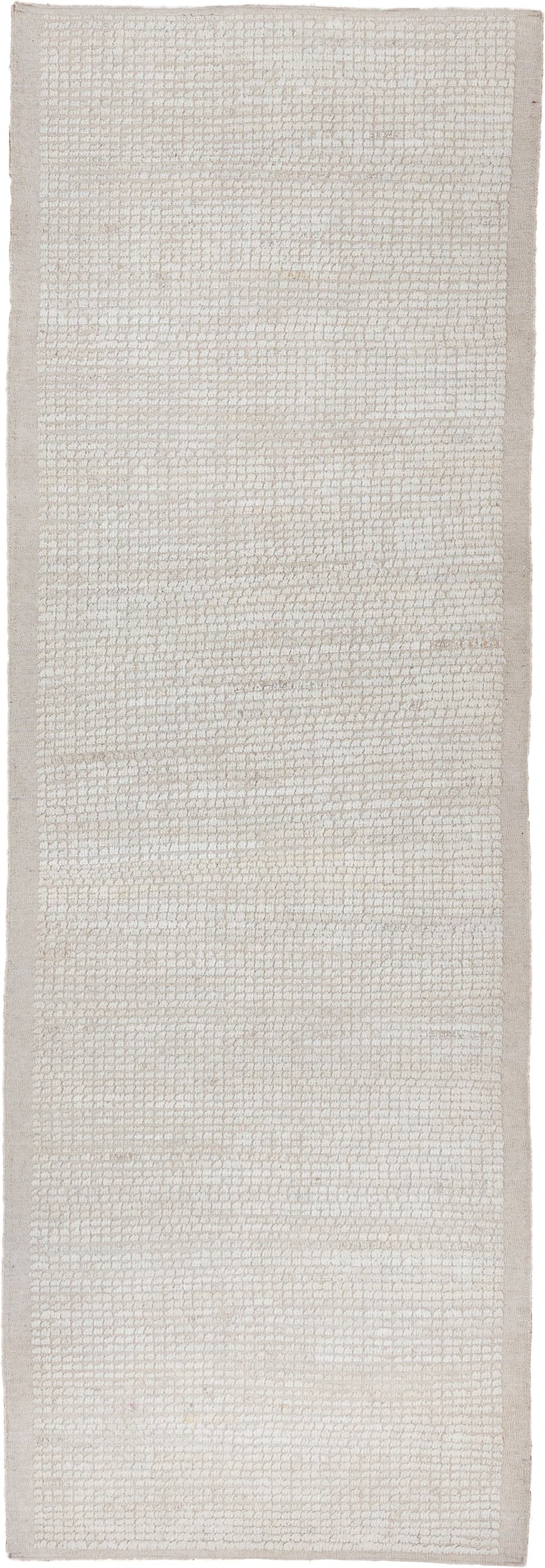 3' x 9' one-of-a-kind handmade vintage Tulu runner rug. Color palette: ivory, cream, beige