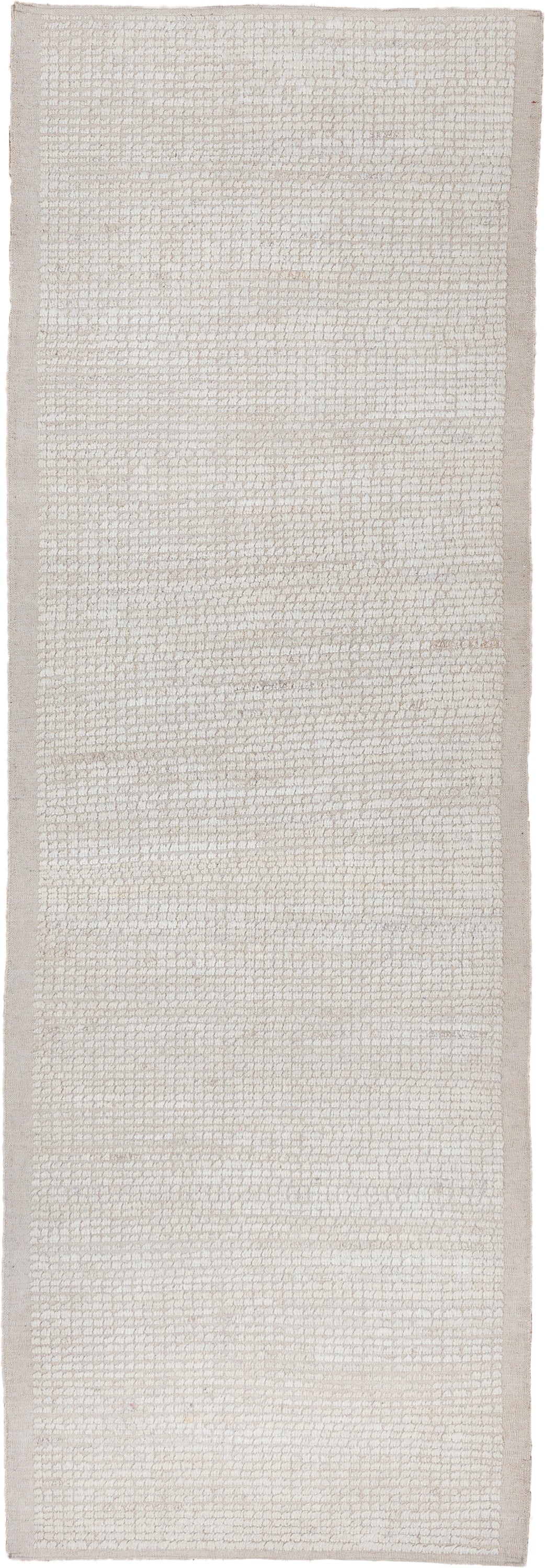 3' x 9' one-of-a-kind handmade vintage Tulu runner rug. Color palette: ivory, cream, beige