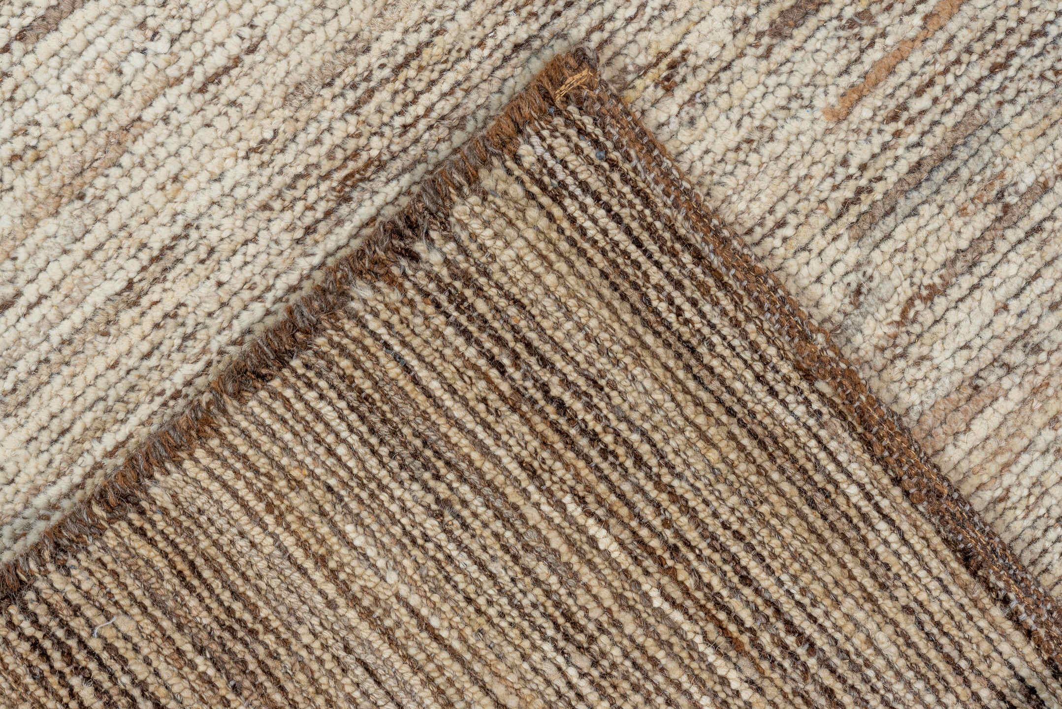 3' x 9' one-of-a-kind handmade vintage Tulu runner rug. Color palette: ivory, brown, taupe, camel, beige, gray