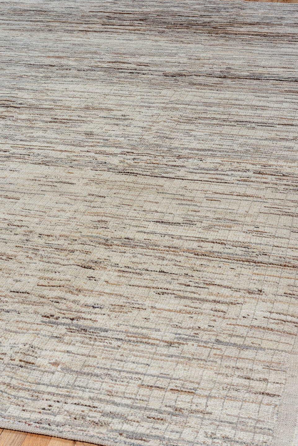 9' x 11' one-of-a-kind handmade vintage Tulu large size rug. Color palette: ivory, taupe, brown, gray, charcoal, beige