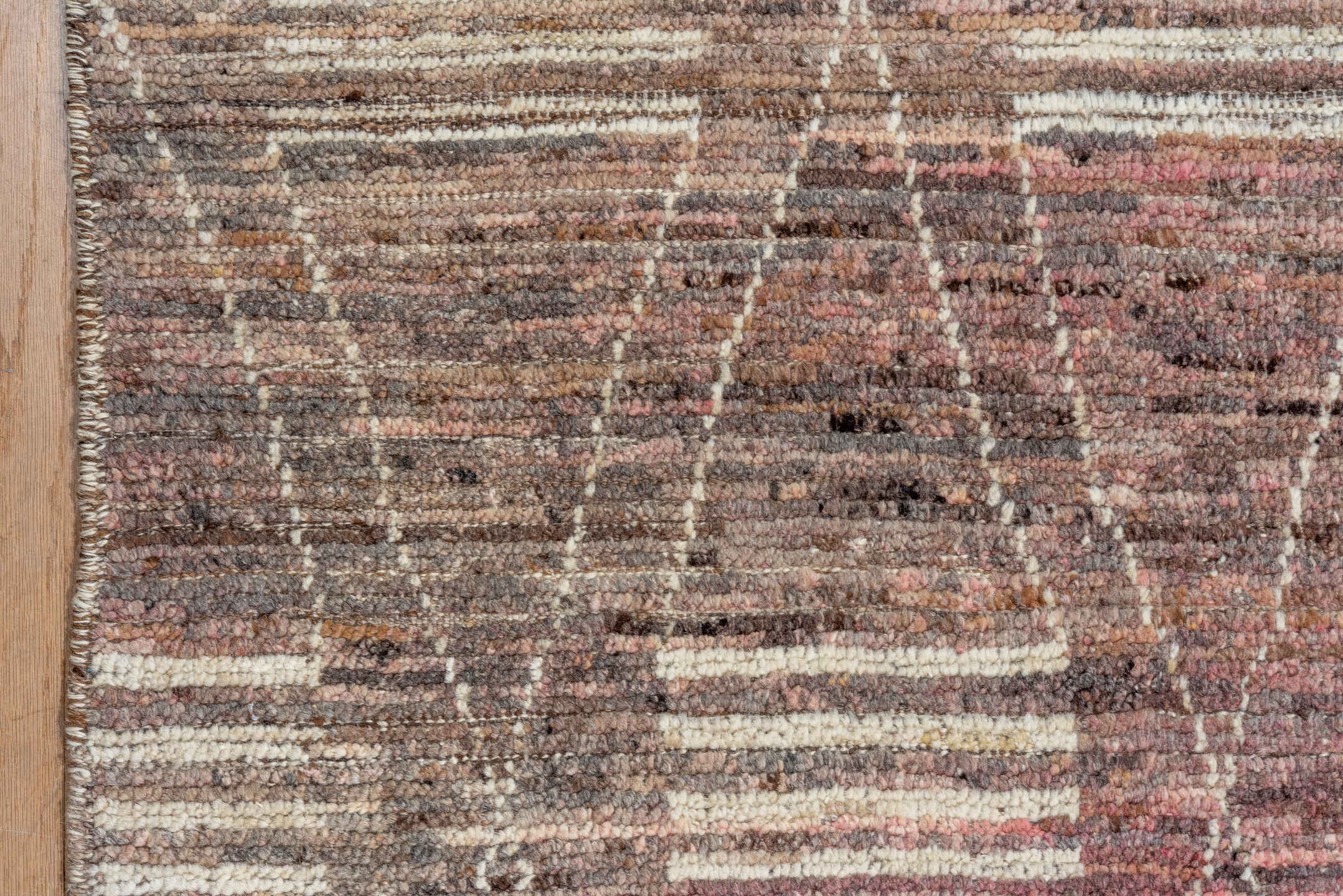12' x 14' one-of-a-kind handmade vintage Tulu oversize rug. Color palette: rose, taupe, ivory, mauve, dusty pink, brown
