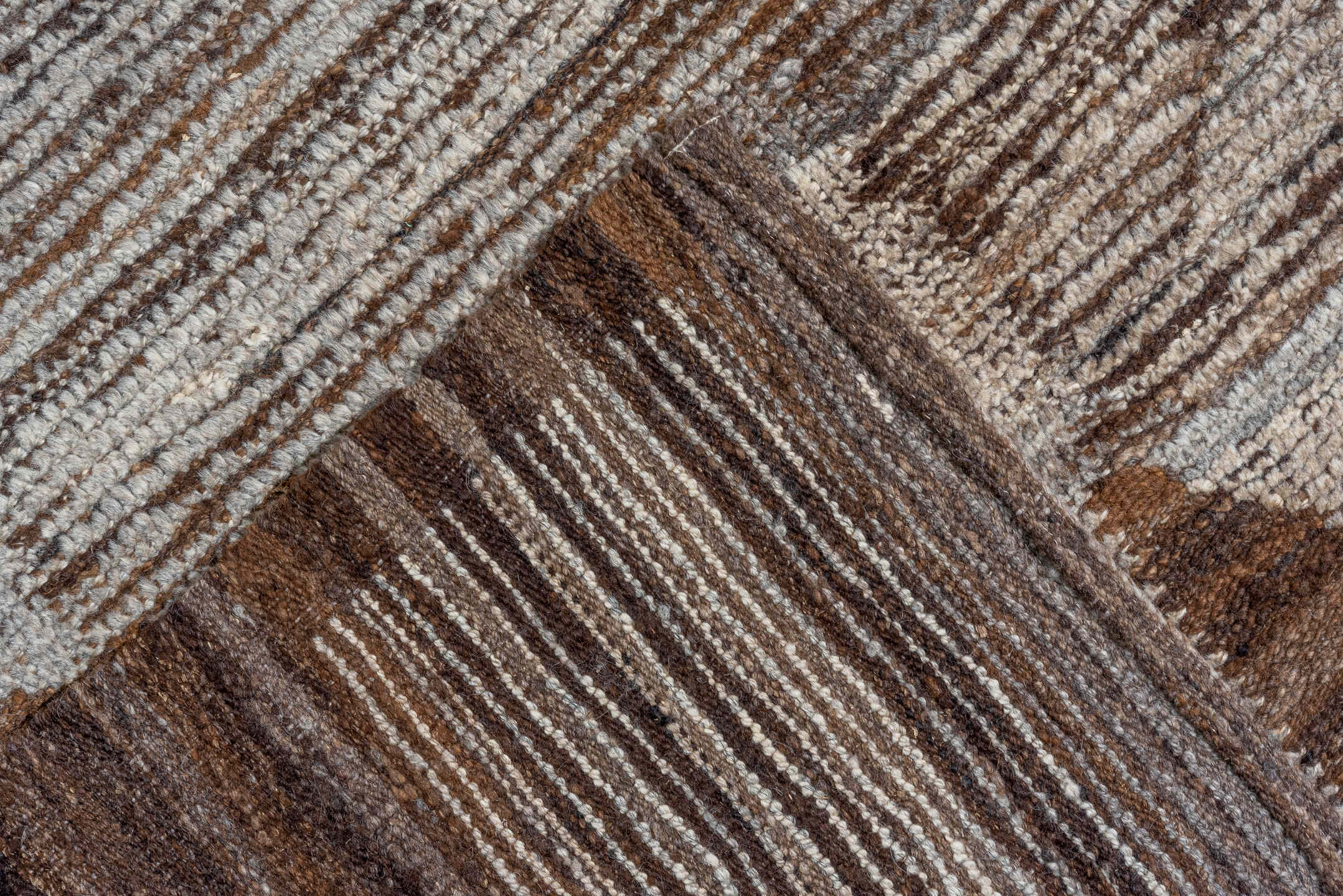 13' x 20' one-of-a-kind handmade vintage Tulu oversize rug. Color palette: brown, dark gray, gray, light gray, off-white