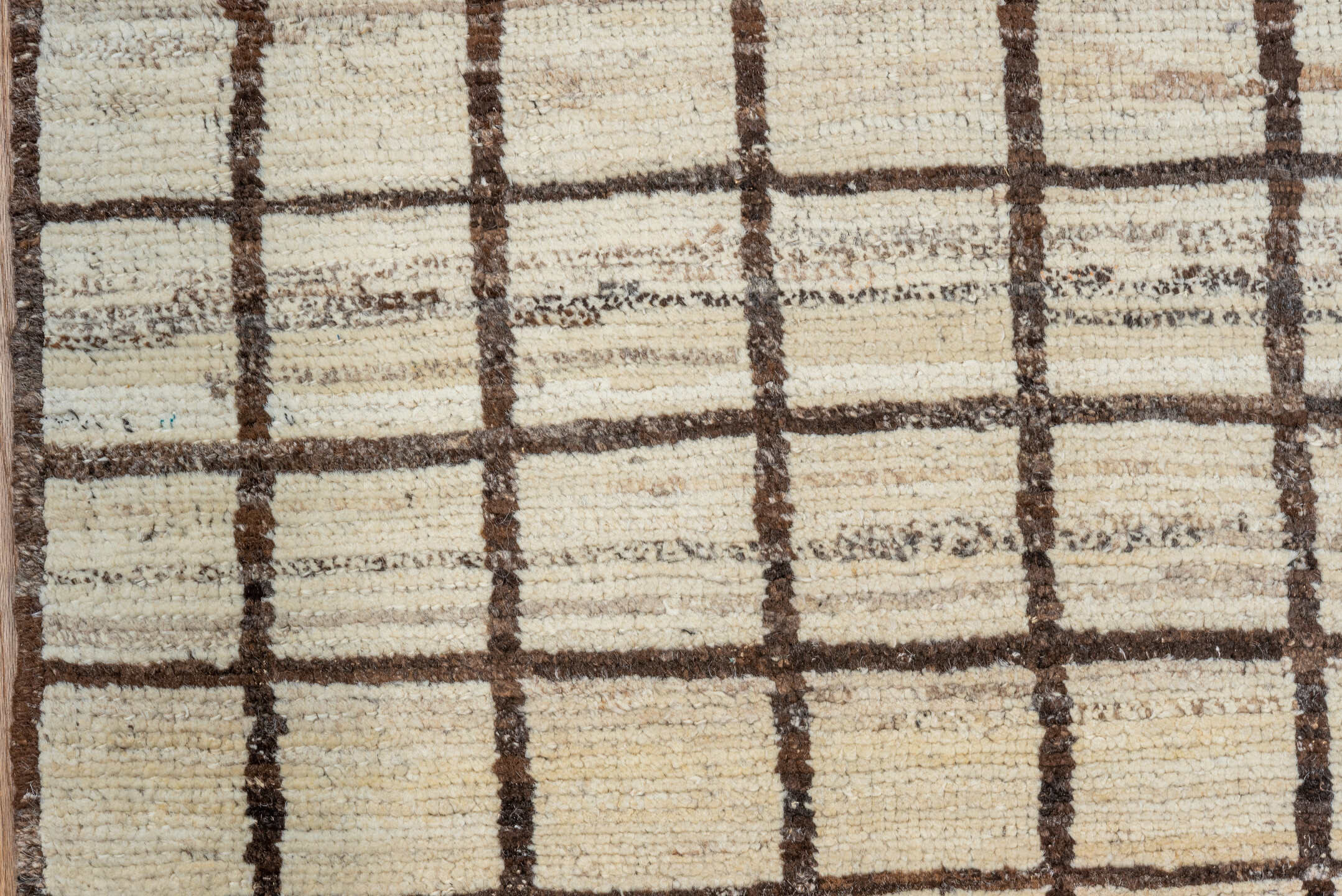 3' x 11' one-of-a-kind handmade vintage Tulu runner rug. Color palette: brown, gray, light gray, off-white, orange, snow