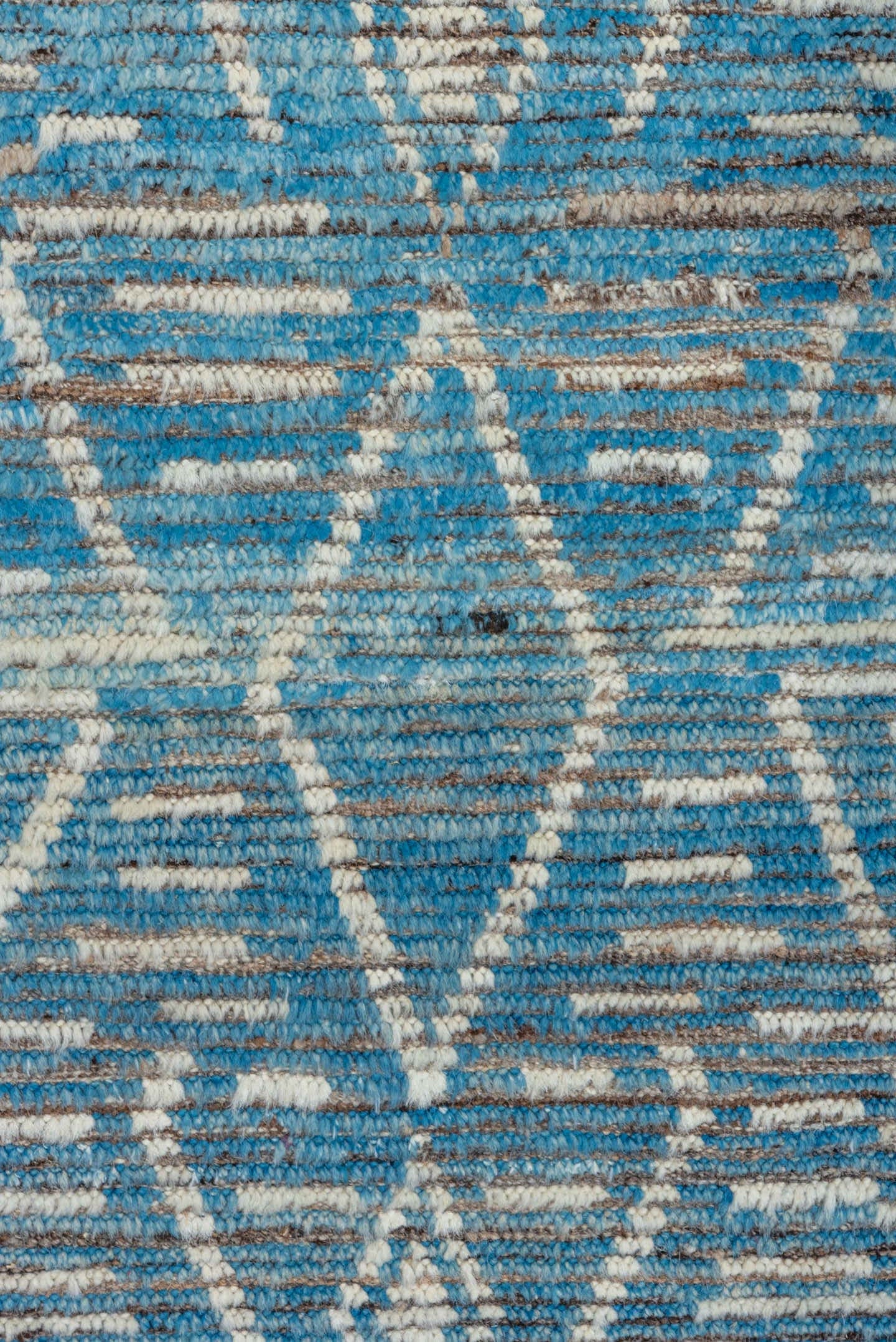 3' x 9' one-of-a-kind handmade vintage Tulu runner rug. Color palette: sky blue, ivory, taupe, brown, light blue, beige