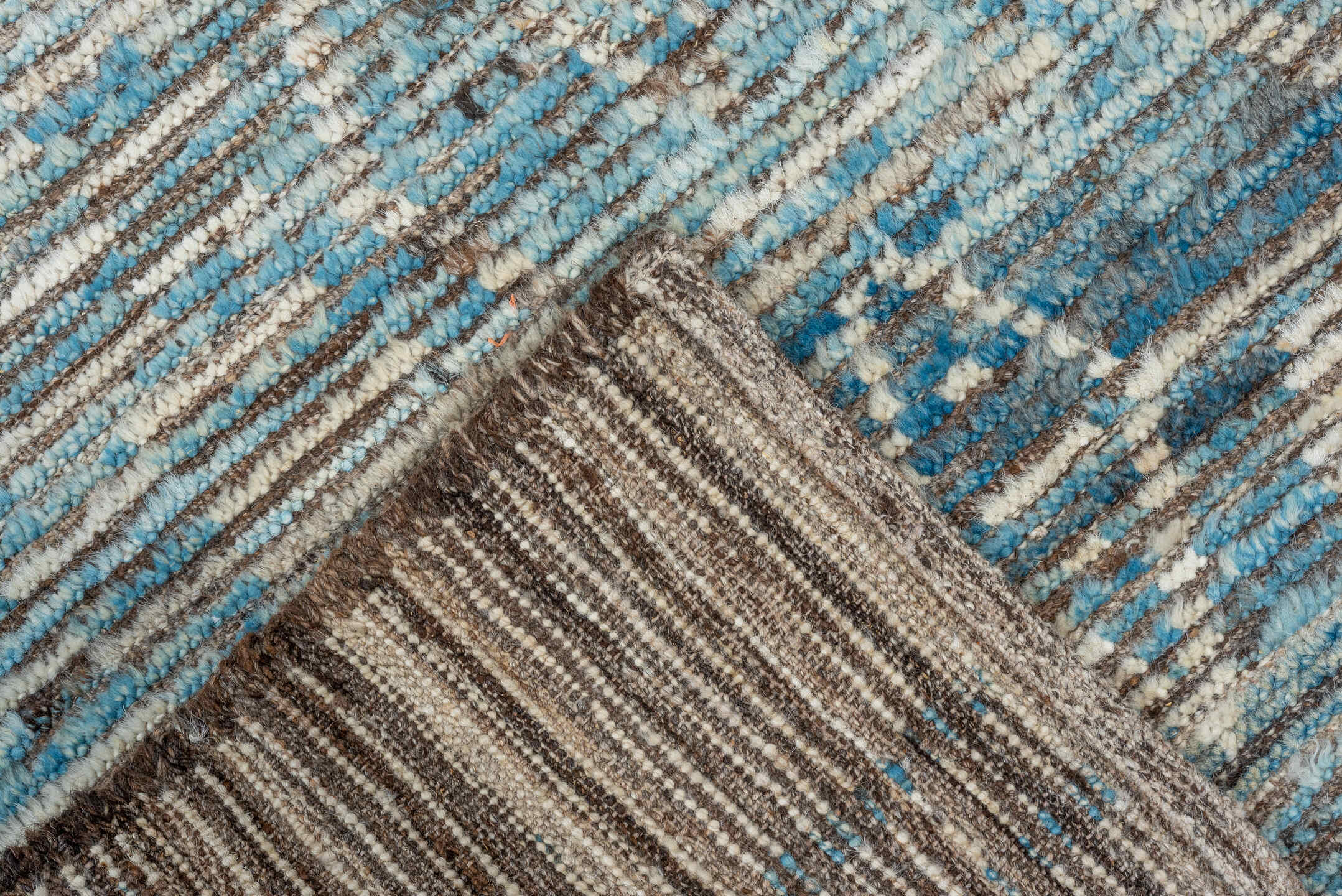 3' x 9' one-of-a-kind handmade vintage Tulu runner rug. Color palette: sky blue, ivory, taupe, brown, light blue, beige