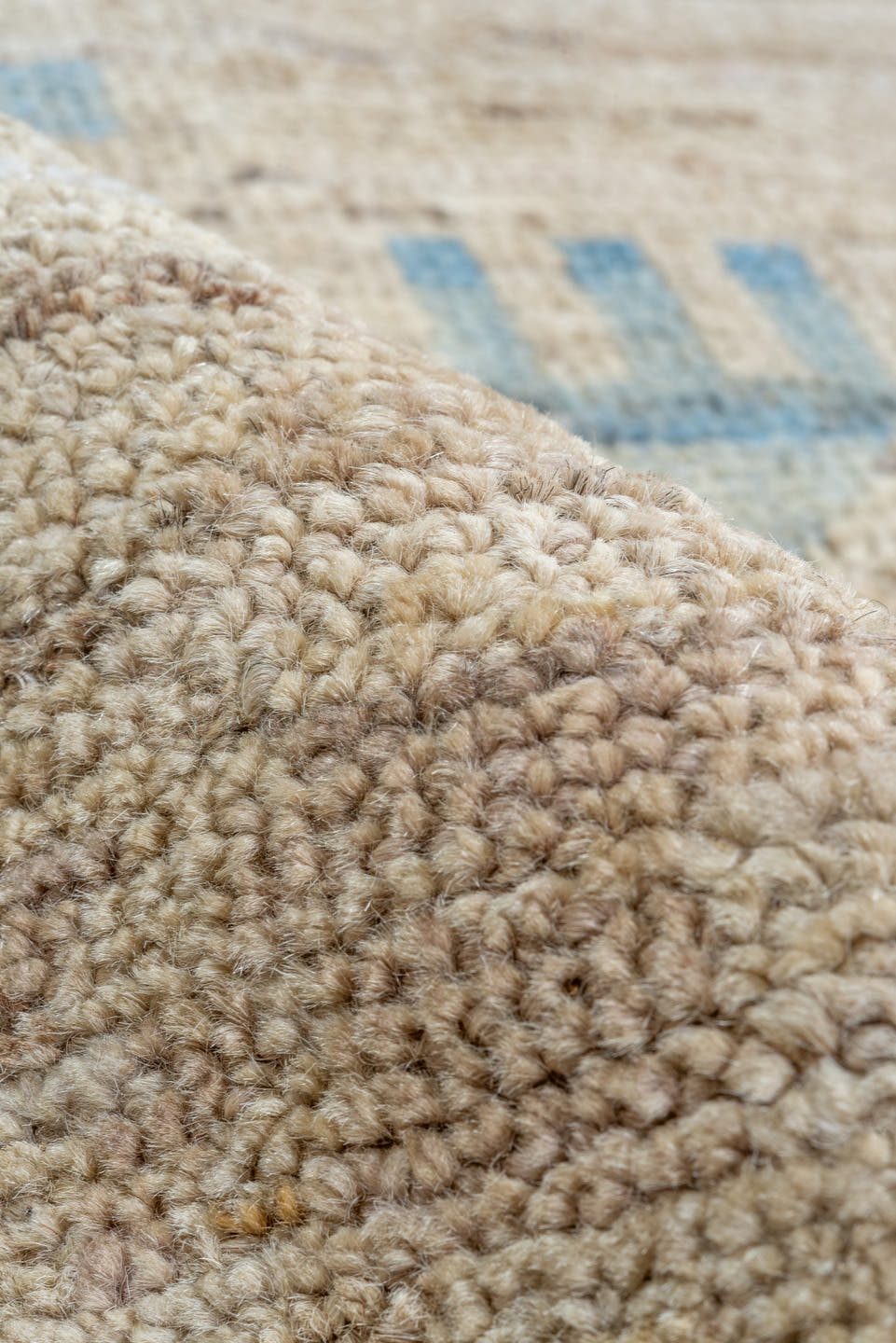 12' x 15' one-of-a-kind handmade vintage Tulu oversize rug. Color palette: beige, ivory, sky_blue, pale_yellow, sage, blush