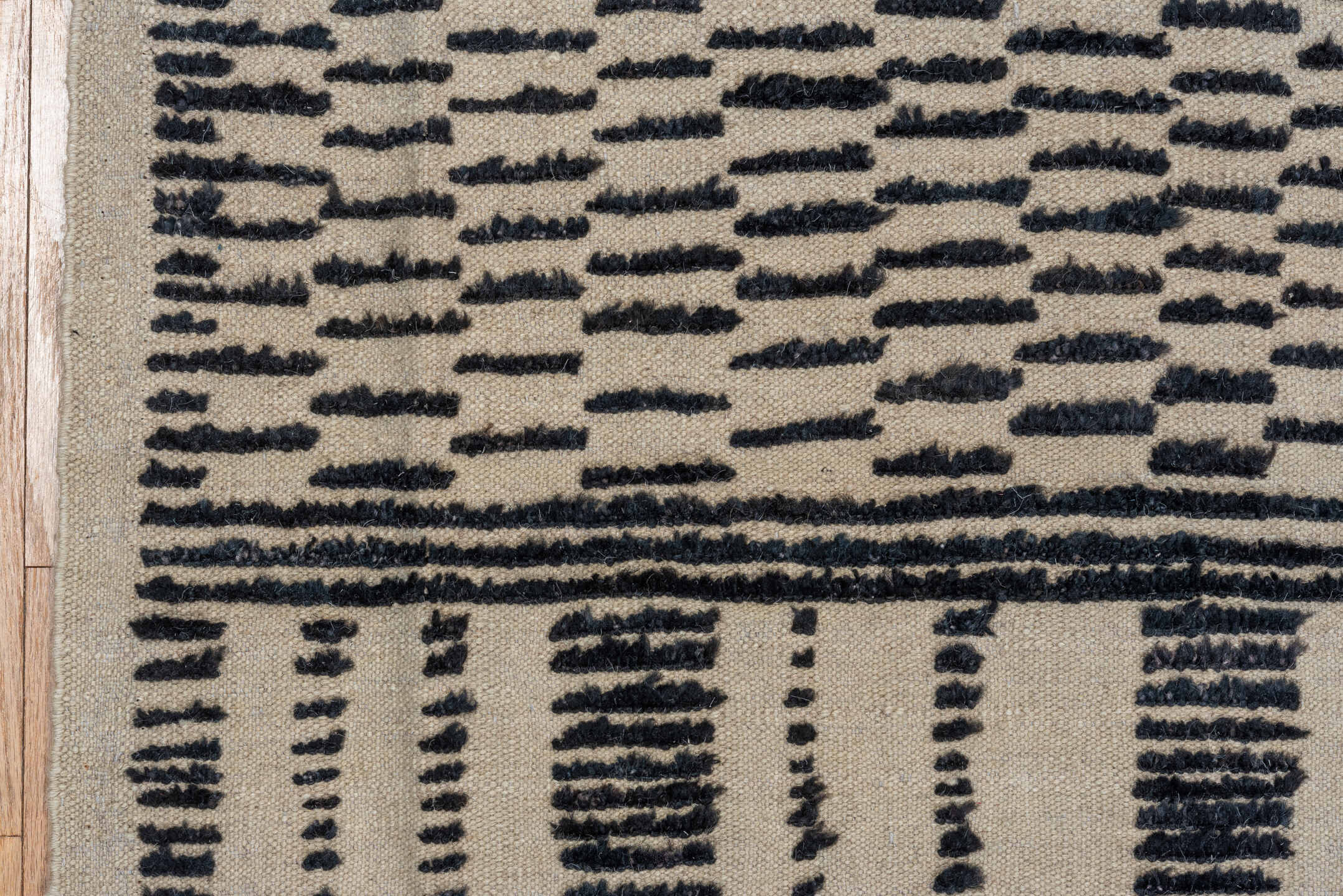 10' x 12' one-of-a-kind handmade vintage Tulu large size rug. Color palette: ivory, charcoal, taupe, gray, black, beige