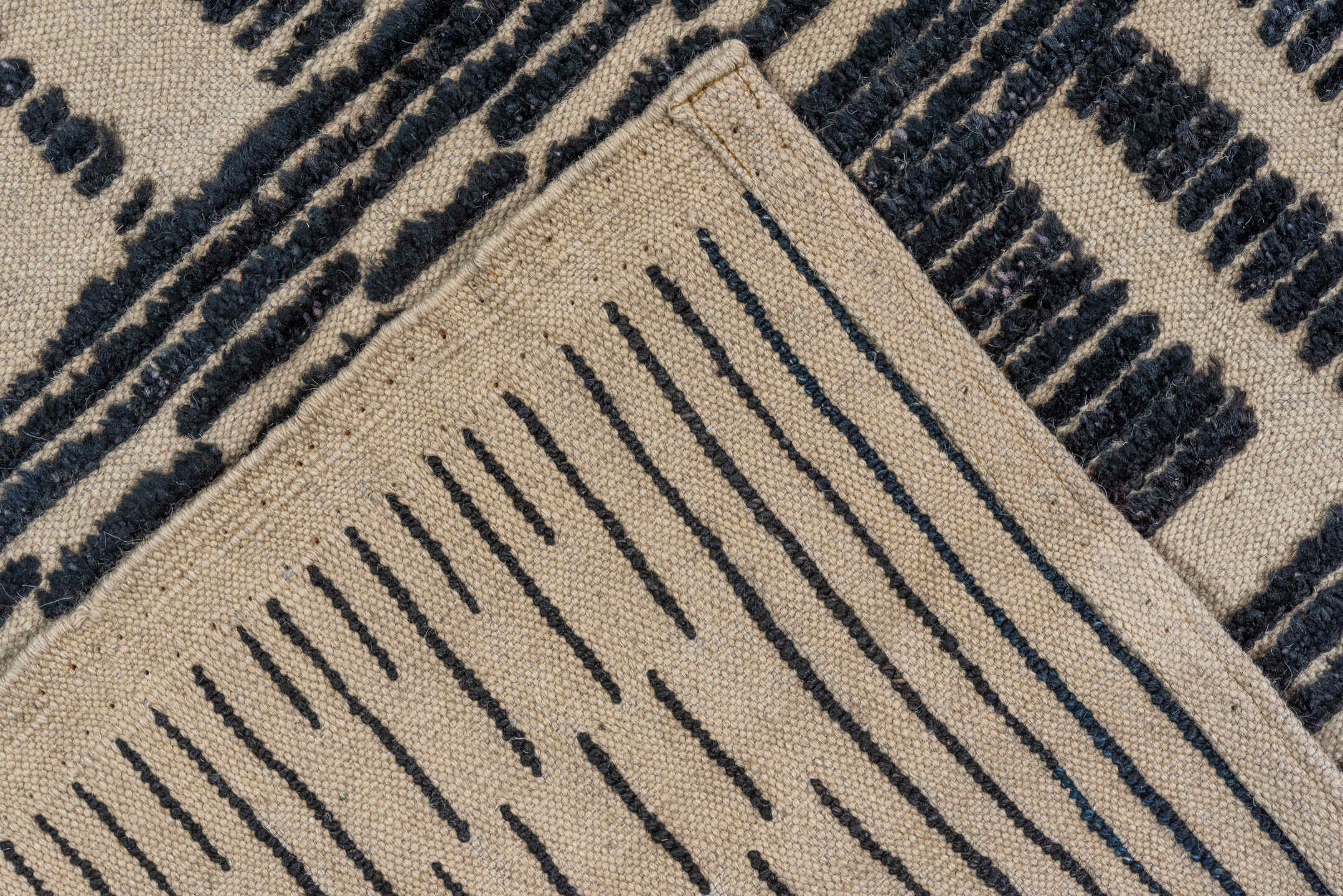 10' x 12' one-of-a-kind handmade vintage Tulu large size rug. Color palette: ivory, charcoal, taupe, gray, black, beige