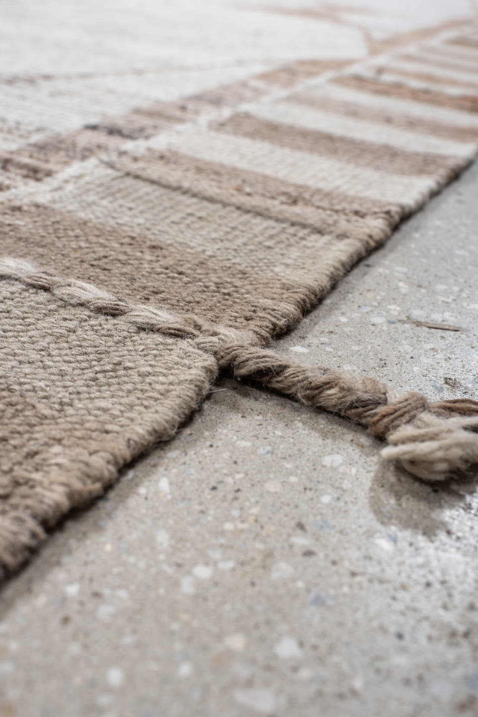 9' x 12' one-of-a-kind handmade vintage Tulu large size rug. Color palette: ivory, camel, taupe, beige, light brown, gray