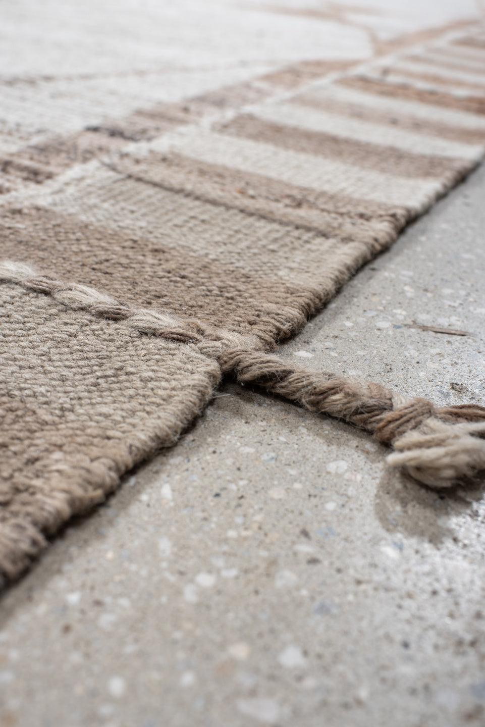 9' x 12' one-of-a-kind handmade vintage Tulu large size rug. Color palette: brown, gainsboro, gray, light gray, linen