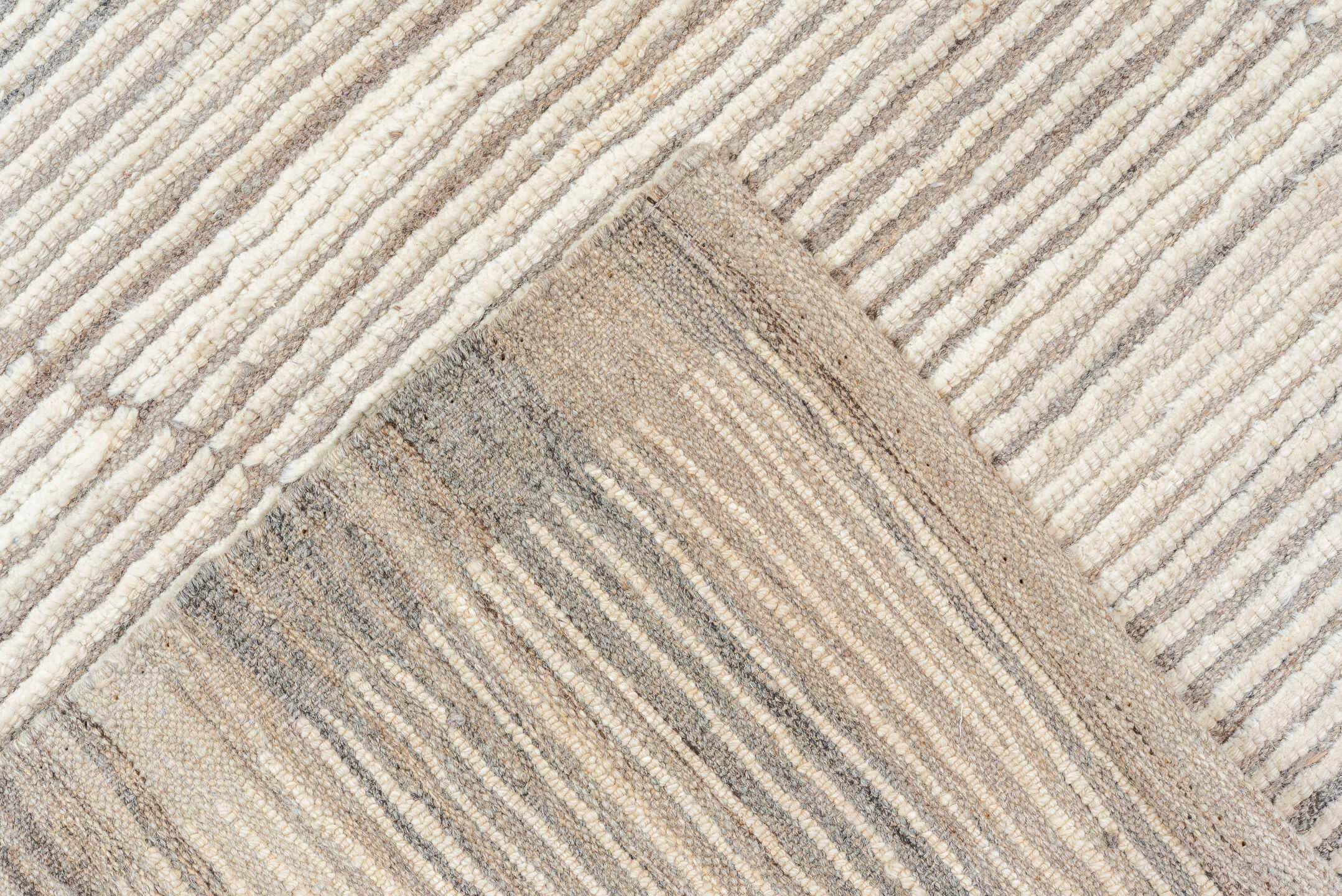 9' x 12' one-of-a-kind handmade vintage Tulu large size rug. Color palette: ivory, taupe, gray, cream, beige