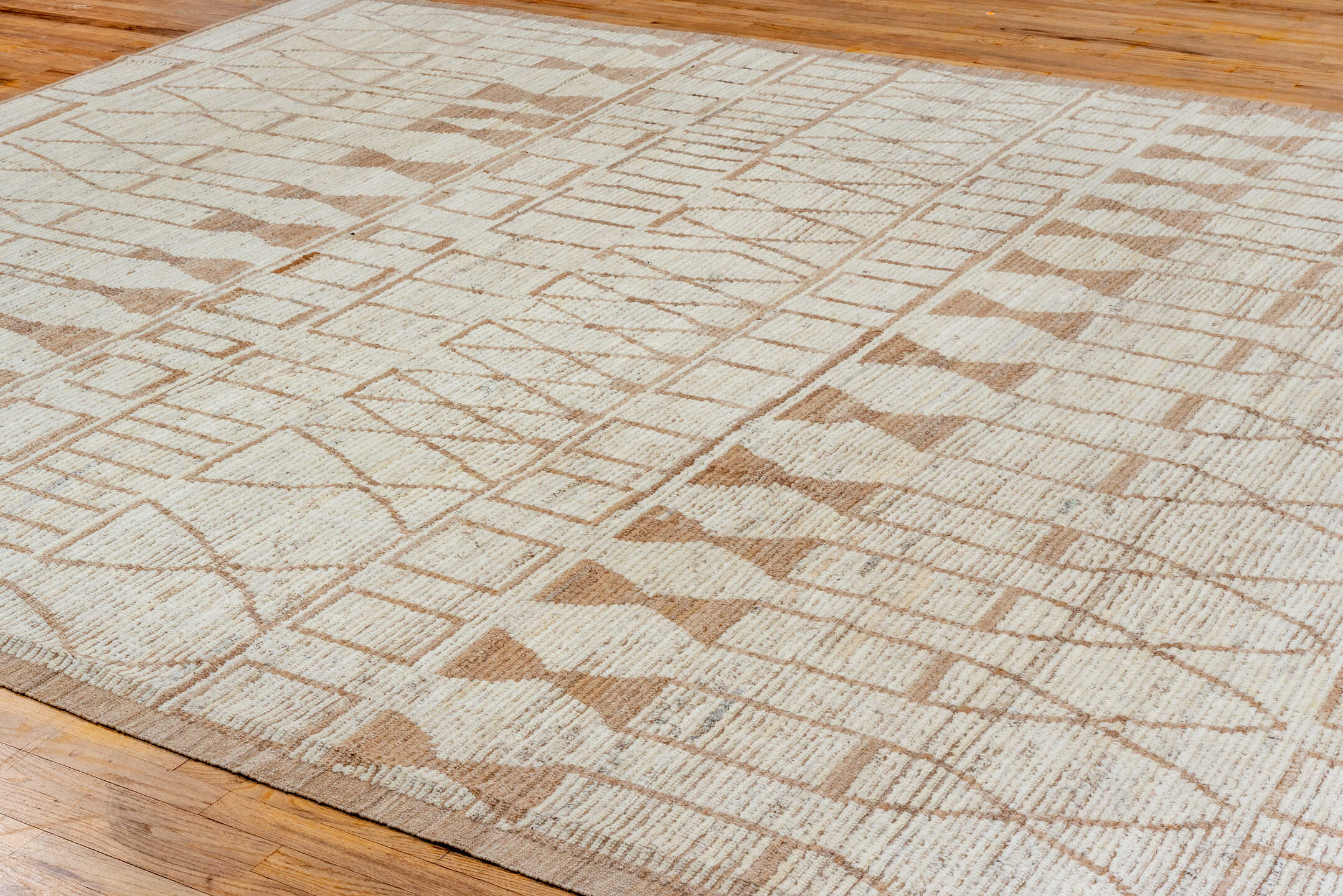 10' x 13' one-of-a-kind handmade vintage Tulu large size rug. Color palette: ivory, taupe, beige, cream, gray