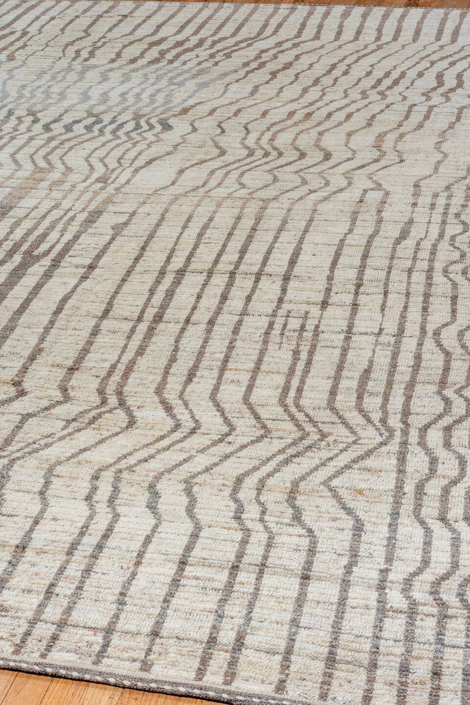 10' x 13' one-of-a-kind handmade vintage Tulu large size rug. Color palette: ivory, taupe, gray, greige, charcoal, beige