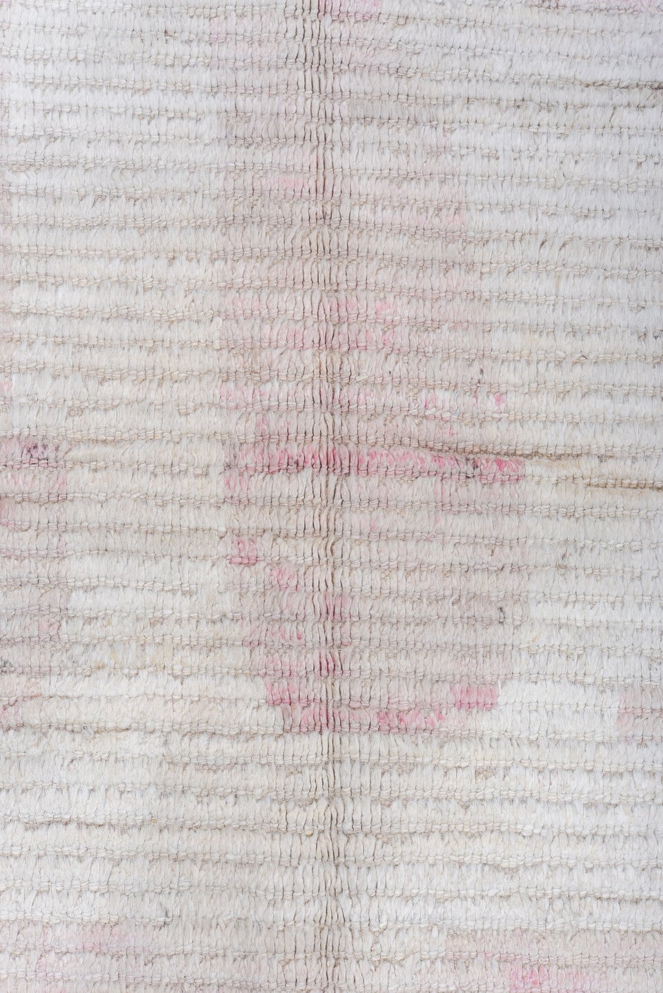 13' x 16' one-of-a-kind handmade vintage Tulu oversize rug. Color palette: ivory, blush pink, cream, pale rose, taupe, pink