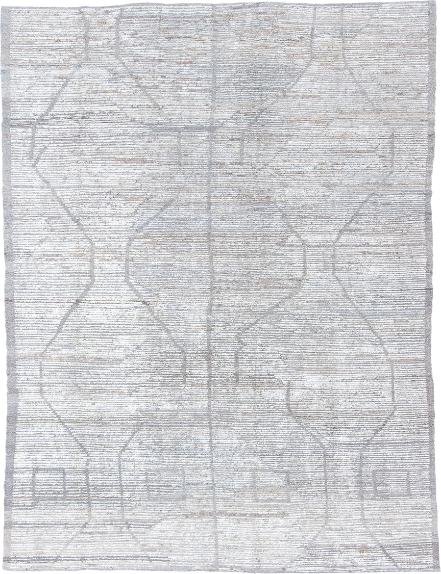8' x 11' one-of-a-kind handmade vintage Tulu large size rug. Color palette: ivory, pale gray, taupe, cream, beige