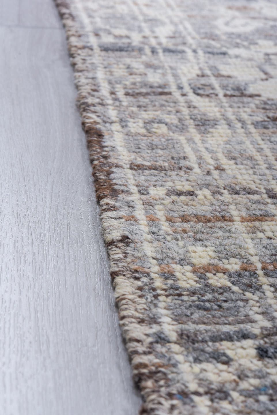 8' x 9' one-of-a-kind handmade vintage Tulu large size rug. Color palette: gray, ivory, taupe, brown, charcoal, beige, black