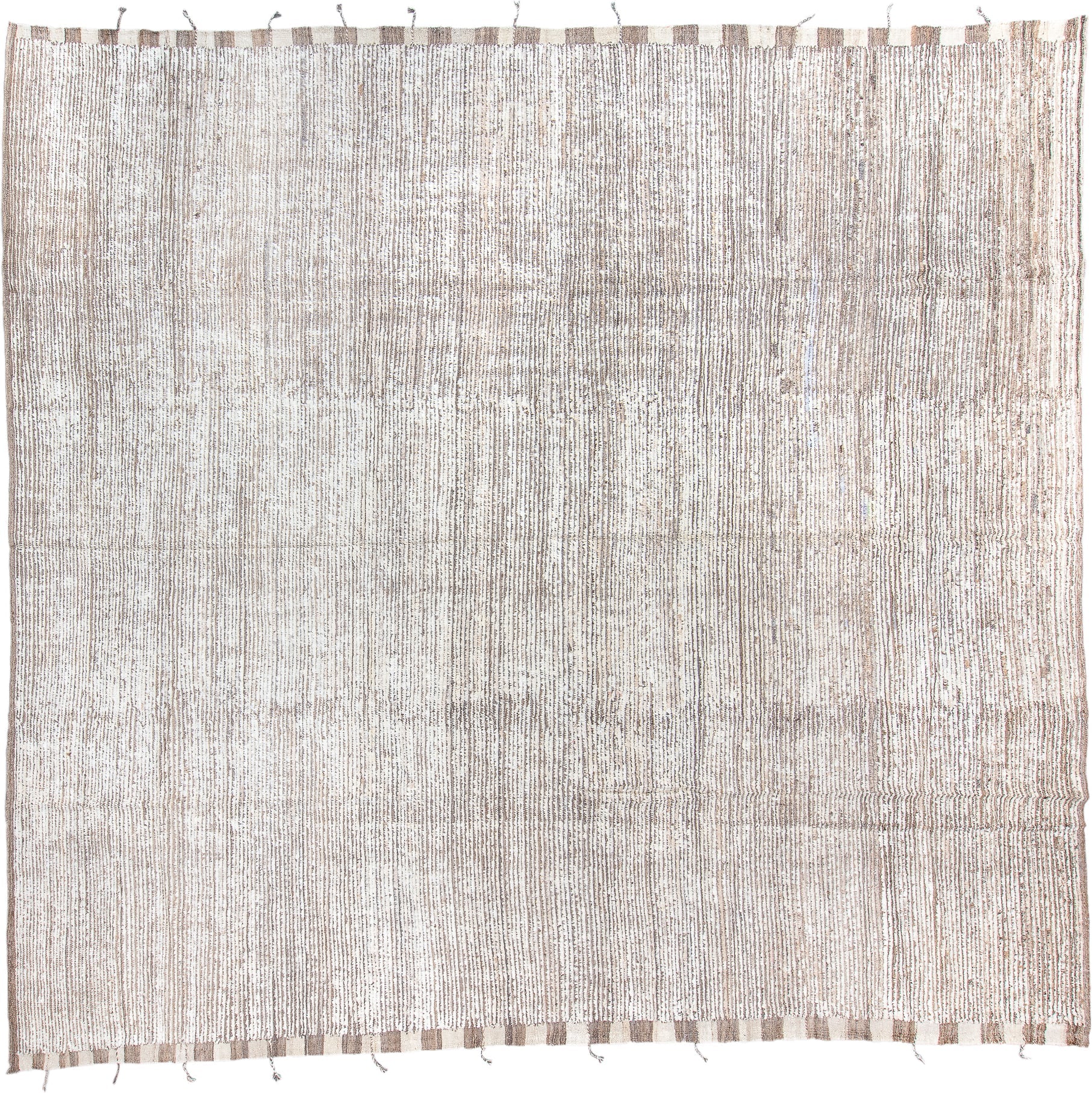 13' x 13' one-of-a-kind handmade vintage Tulu oversize rug. Color palette: ivory, taupe, beige, camel, gray