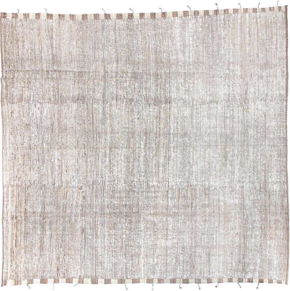 13' x 13' one-of-a-kind handmade vintage Tulu oversize rug. Color palette: ivory, taupe, beige, camel, gray