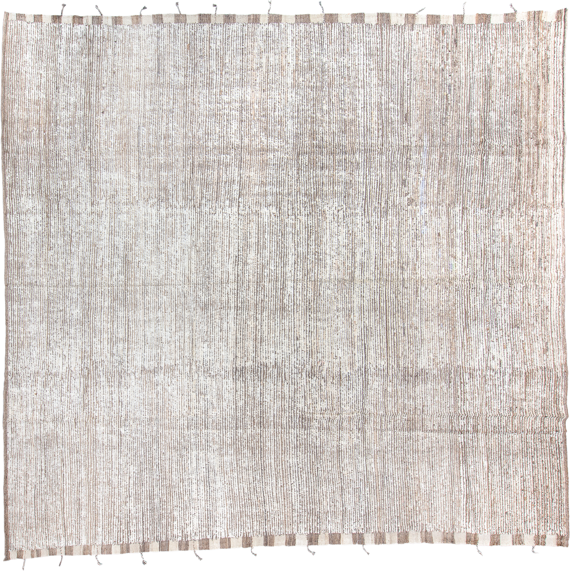 13' x 13' one-of-a-kind handmade vintage Tulu oversize rug. Color palette: ivory, taupe, beige, camel, gray