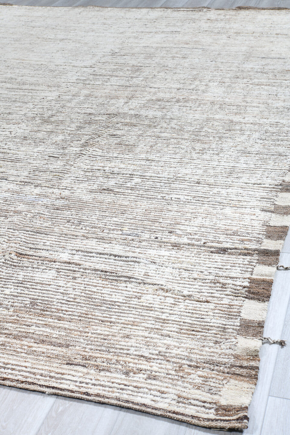 13' x 13' one-of-a-kind handmade vintage Tulu oversize rug. Color palette: ivory, taupe, beige, camel, gray