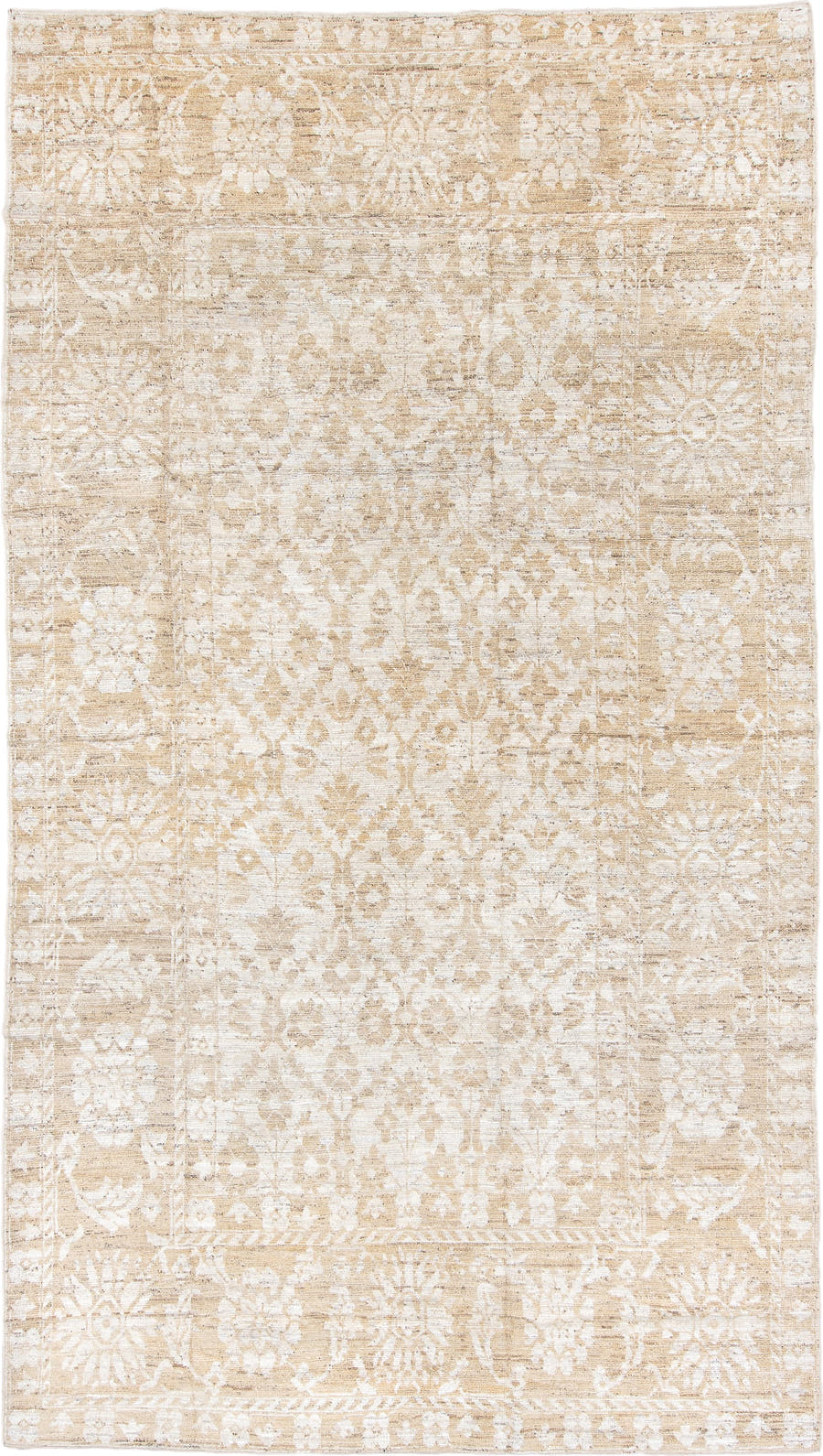 8' x 14' one-of-a-kind handmade vintage Tulu large size rug. Color palette: ivory, beige, cream, taupe, sand, gray