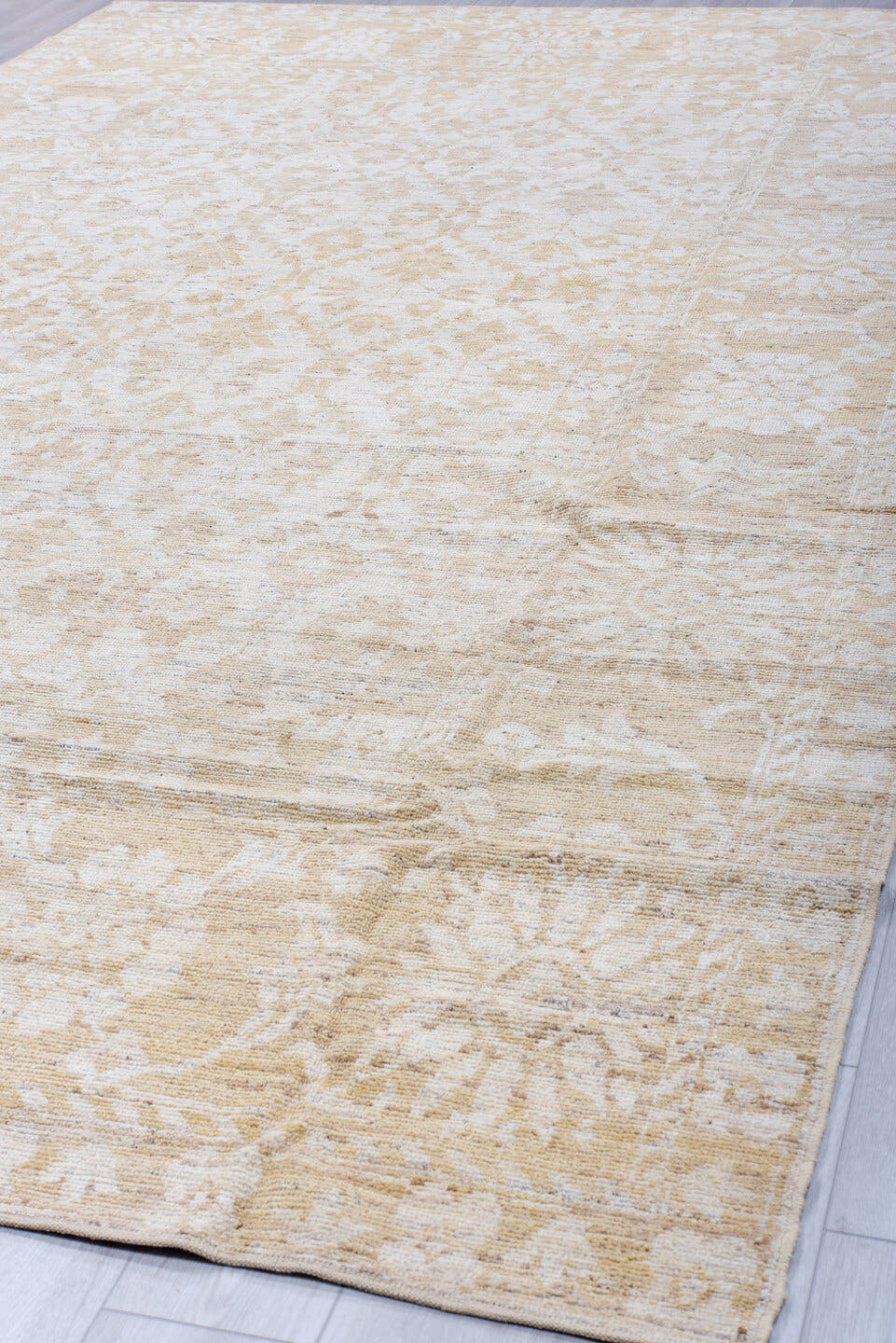 8' x 14' one-of-a-kind handmade vintage Tulu large size rug. Color palette: ivory, beige, cream, taupe, sand, gray