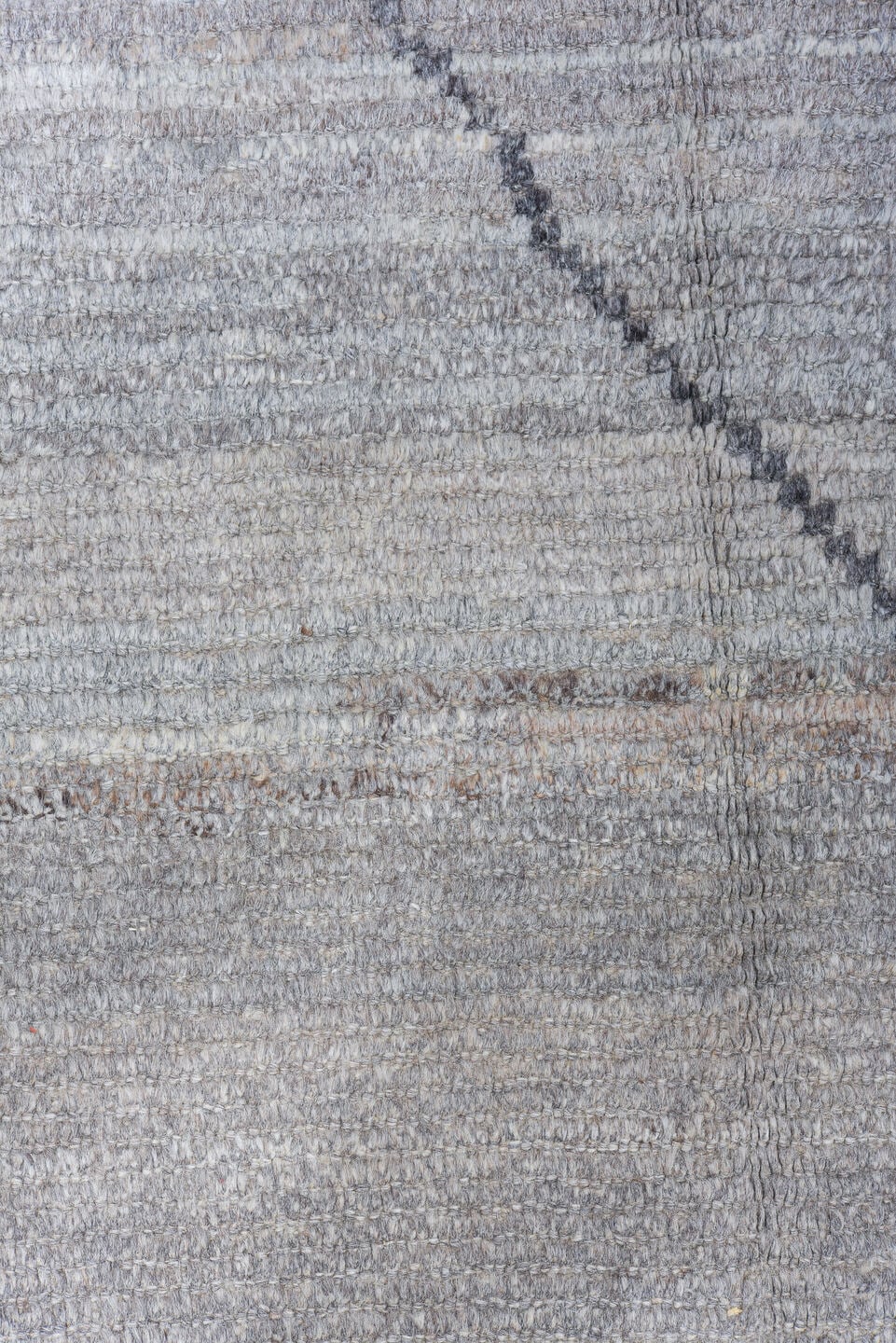 10' x 13' one-of-a-kind handmade vintage Tulu large size rug. Color palette: ivory, taupe, light gray, charcoal, greige