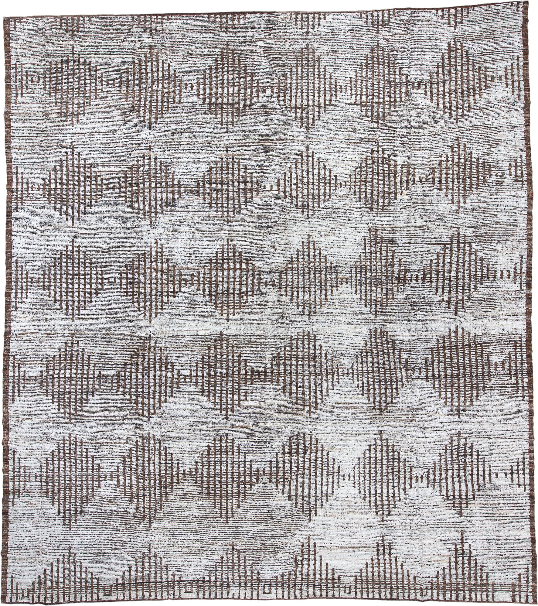 14' x 16' one-of-a-kind handmade vintage Tulu oversize rug. Color palette: ivory, brown, taupe, beige, gray