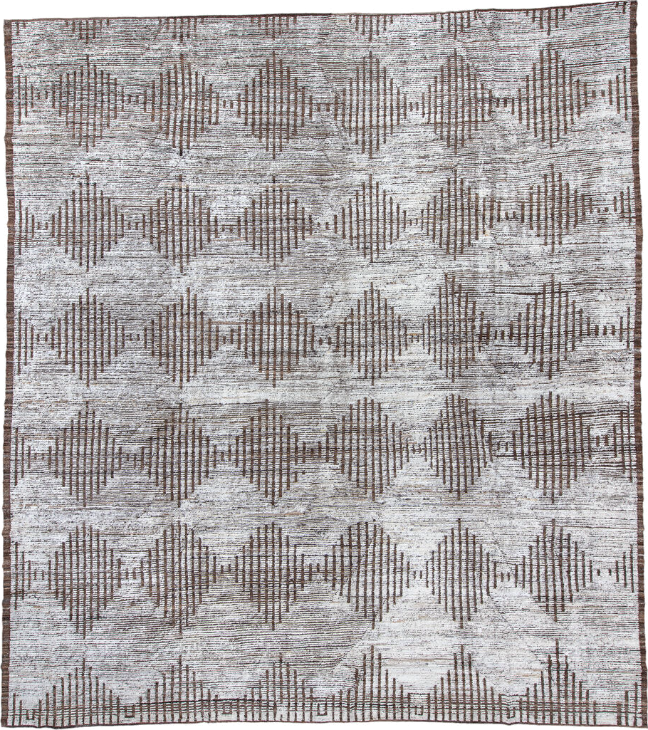 14' x 16' one-of-a-kind handmade vintage Tulu oversize rug. Color palette: ivory, brown, taupe, beige, gray