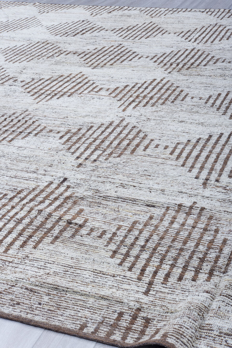 14' x 16' one-of-a-kind handmade vintage Tulu oversize rug. Color palette: ivory, brown, taupe, beige, gray