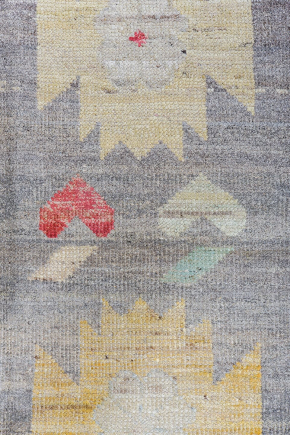 12' x 15' one-of-a-kind handmade vintage Tulu oversize rug. Color palette: blue gray, ivory, aqua, coral, saffron, taupe