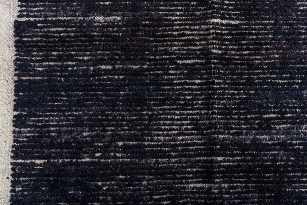 11' x 14' one-of-a-kind handmade vintage Tulu oversize rug. Color palette: charcoal, indigo, ivory, slate, blue gray, black