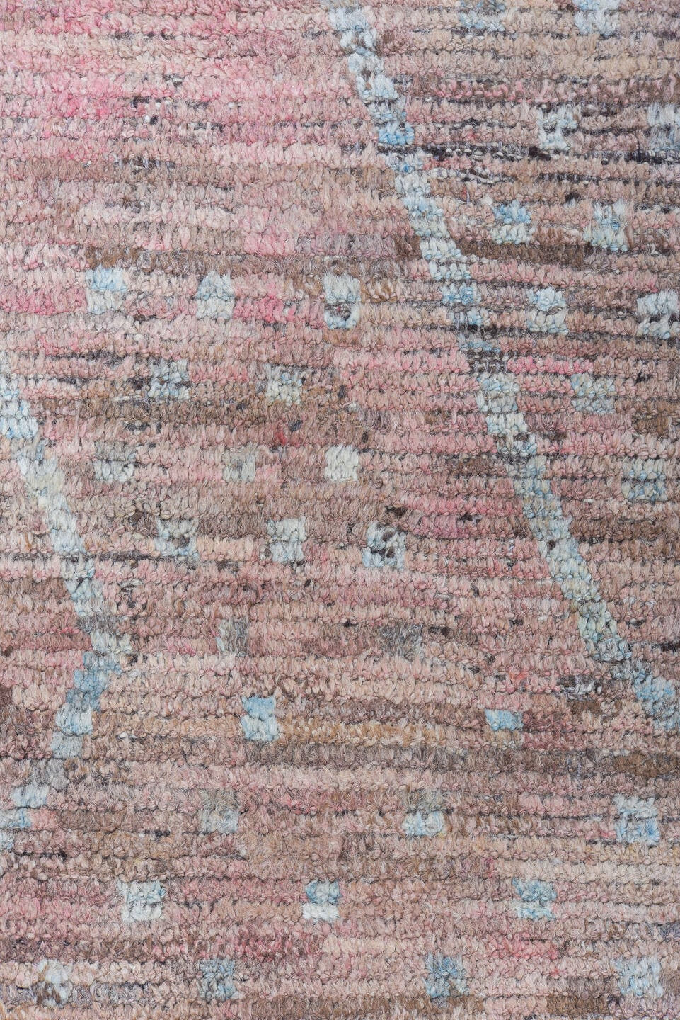 9' x 11' one-of-a-kind handmade vintage Tulu large size rug. Color palette: taupe, rose, dusty pink, pale blue, gray, beige