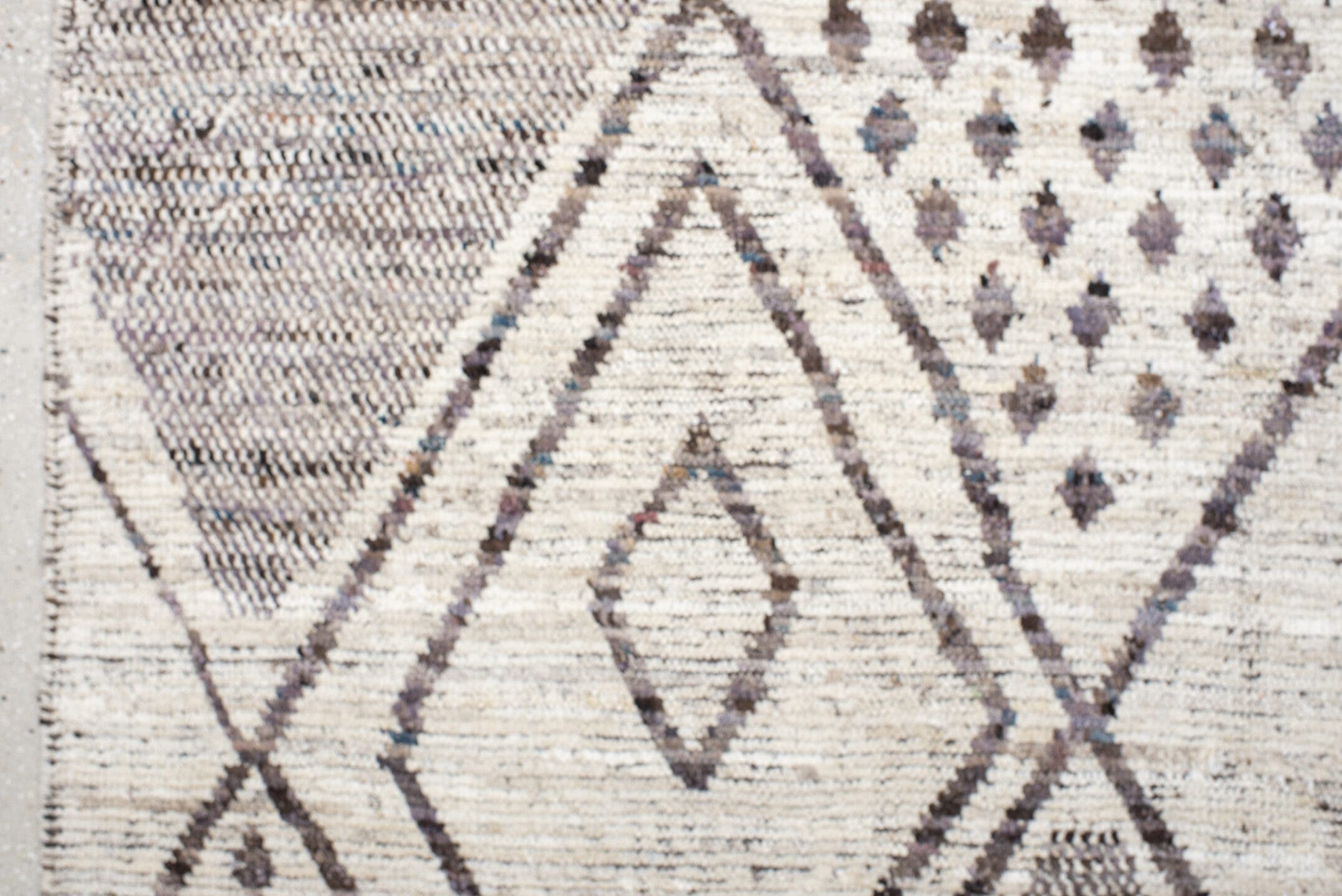8' x 9' one-of-a-kind handmade vintage Tulu large size rug. Color palette: ivory, taupe, charcoal, gray, cream, beige, black