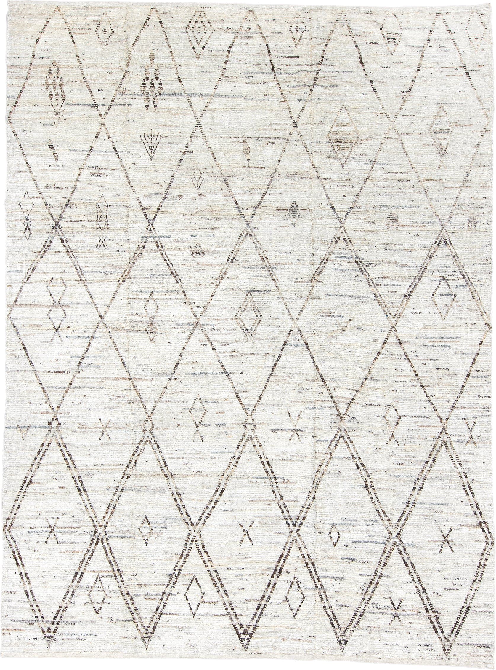 8' x 11' one-of-a-kind handmade vintage Tulu large size rug. Color palette: ivory, taupe, brown, gray, beige