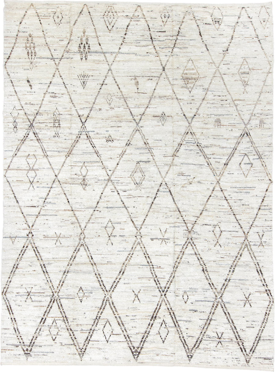 8' x 11' one-of-a-kind handmade vintage Tulu large size rug. Color palette: ivory, taupe, brown, gray, beige