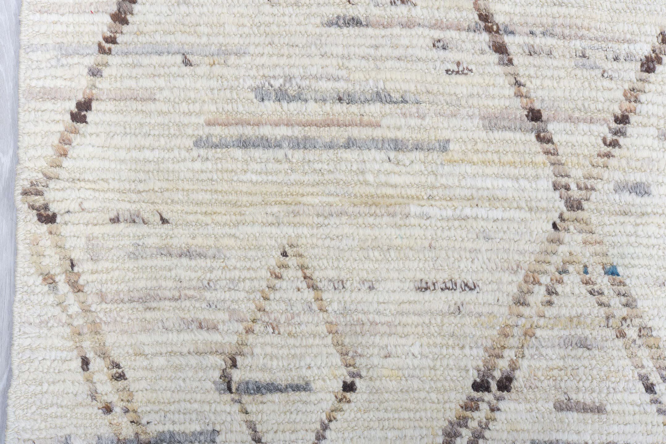 8' x 11' one-of-a-kind handmade vintage Tulu large size rug. Color palette: ivory, taupe, brown, gray, beige