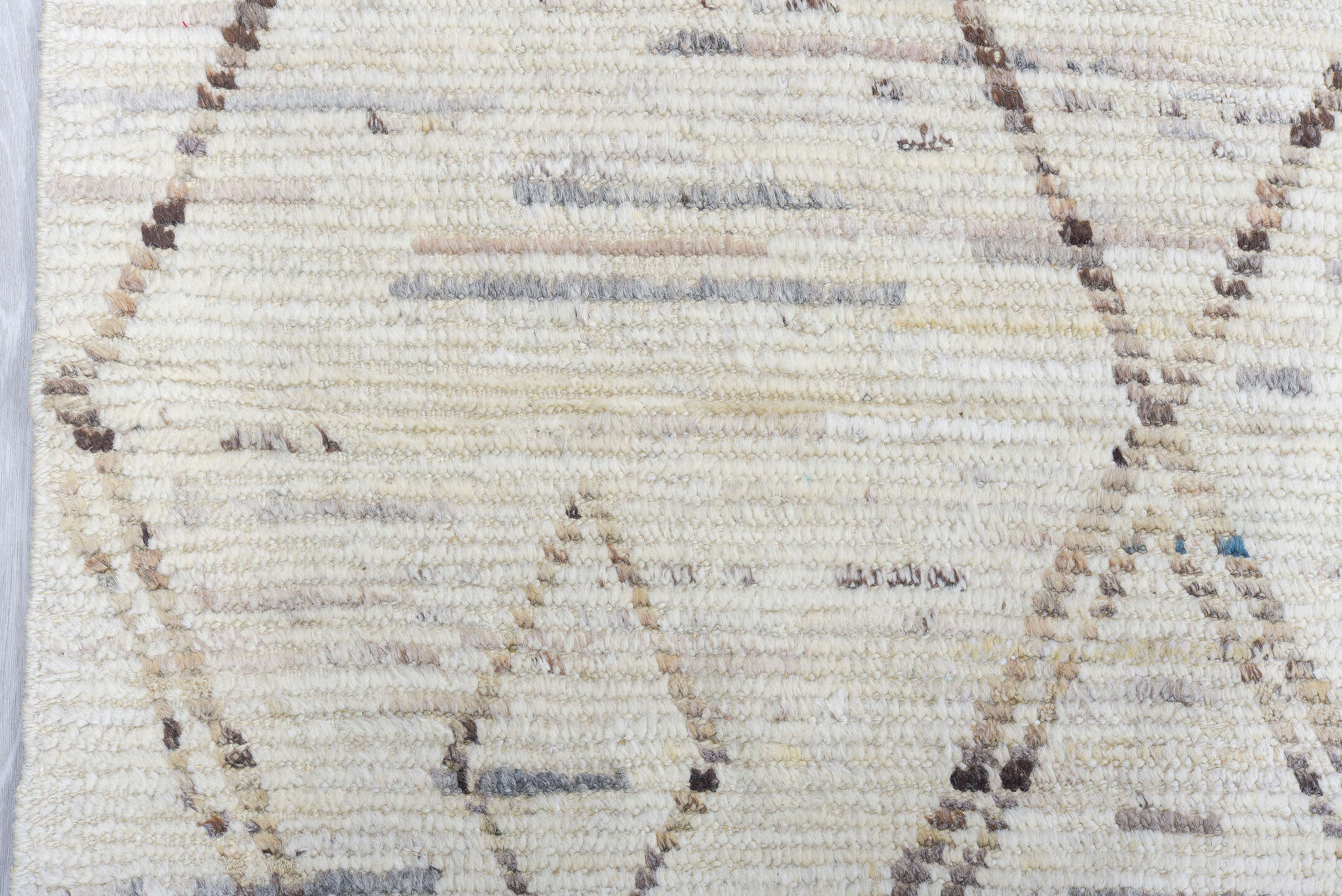 8' x 11' one-of-a-kind handmade vintage Tulu large size rug. Color palette: ivory, taupe, brown, gray, beige