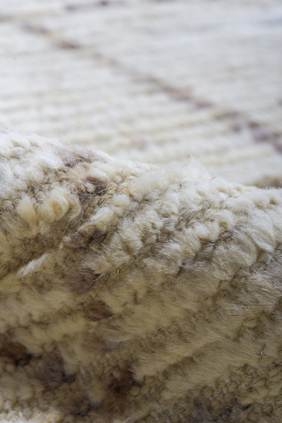 8' x 11' one-of-a-kind handmade vintage Tulu large size rug. Color palette: ivory, taupe, brown, gray, beige