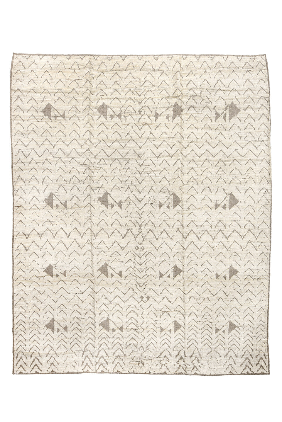 9' x 11' one-of-a-kind handmade vintage Tulu large size rug. Color palette: antiquewhite, beige, floral white, gray