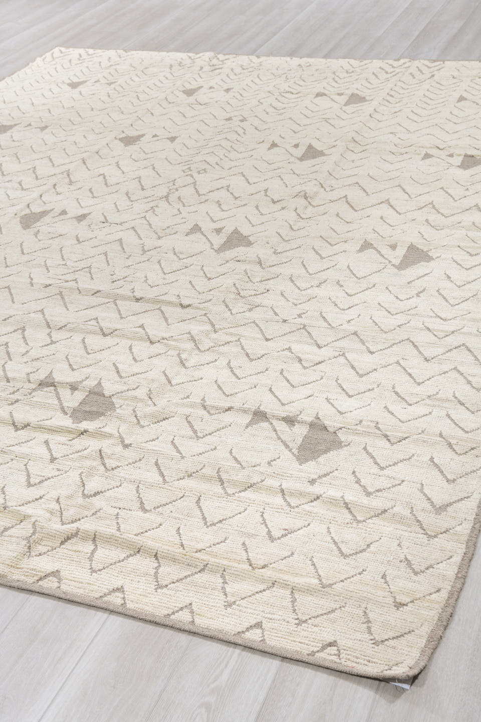 9' x 11' one-of-a-kind handmade vintage Tulu large size rug. Color palette: ivory, taupe, beige, gray