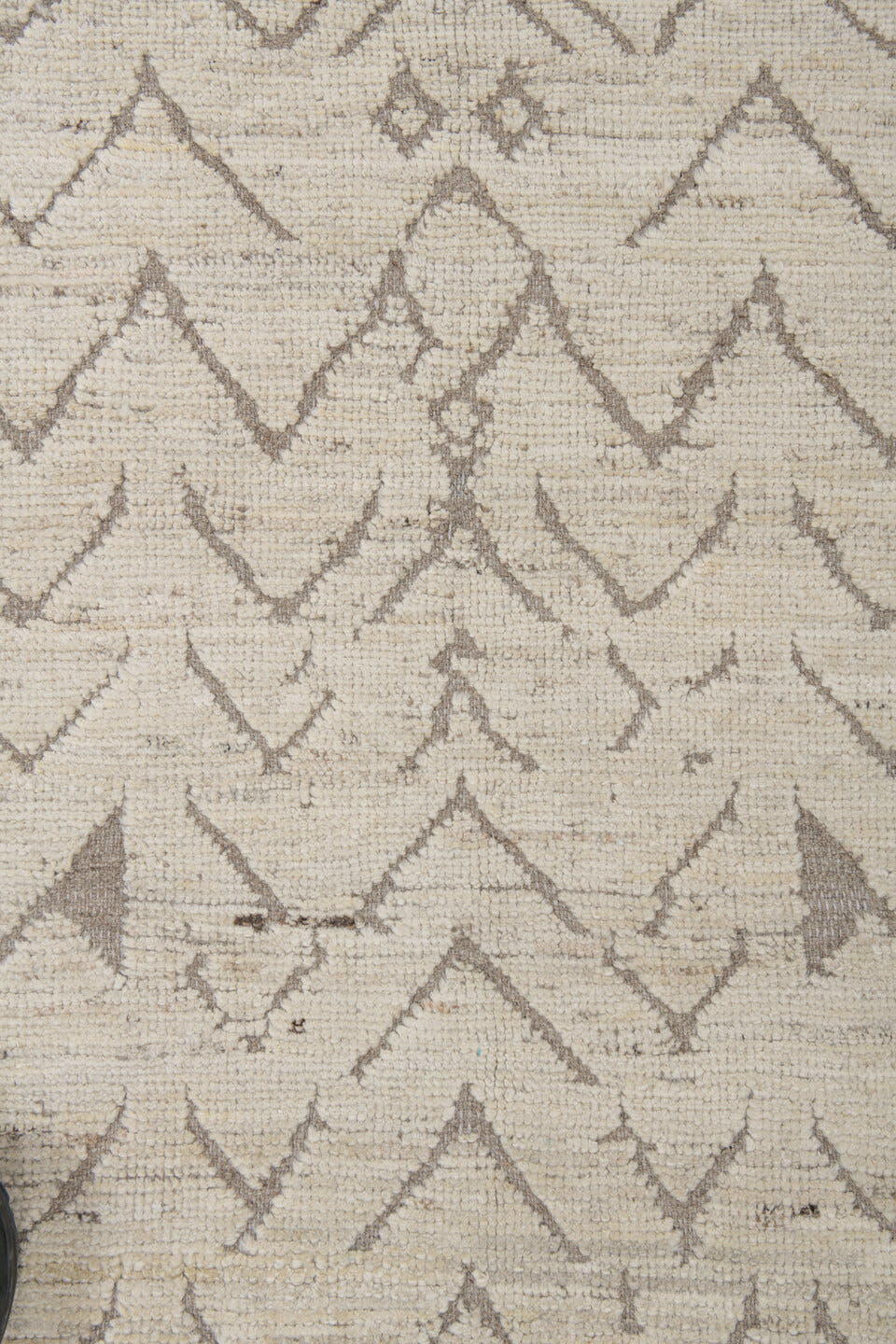9' x 11' one-of-a-kind handmade vintage Tulu large size rug. Color palette: ivory, taupe, beige, gray
