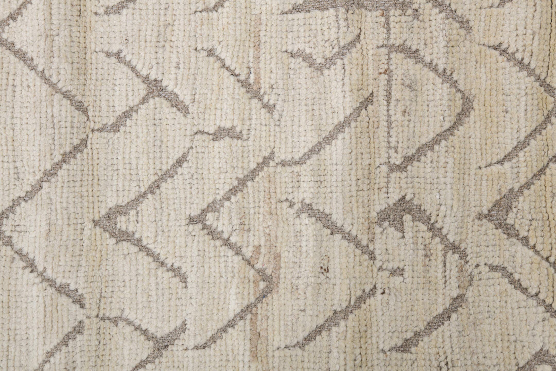 9' x 11' one-of-a-kind handmade vintage Tulu large size rug. Color palette: ivory, taupe, beige, gray