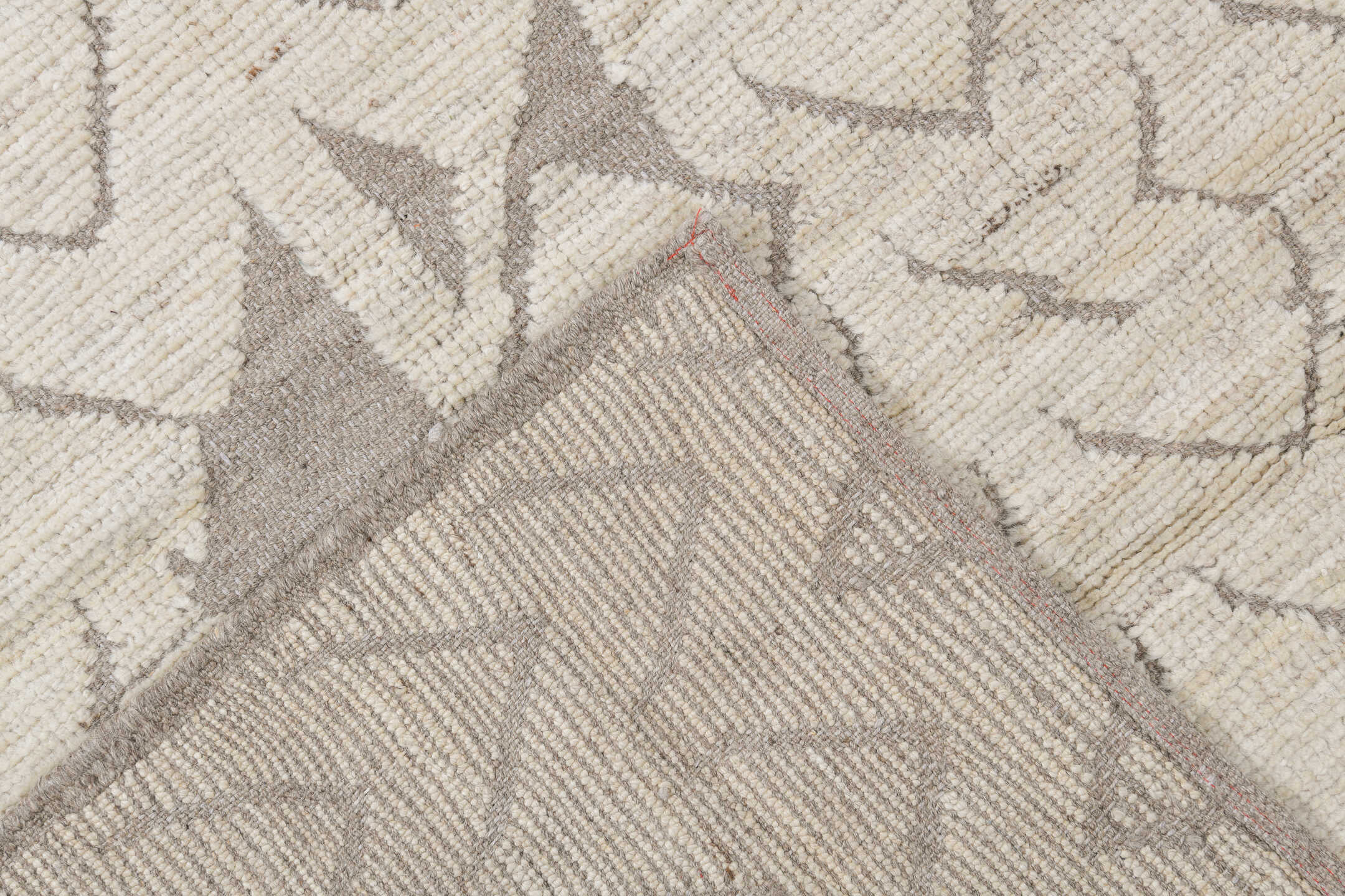 9' x 11' one-of-a-kind handmade vintage Tulu large size rug. Color palette: ivory, taupe, beige, gray