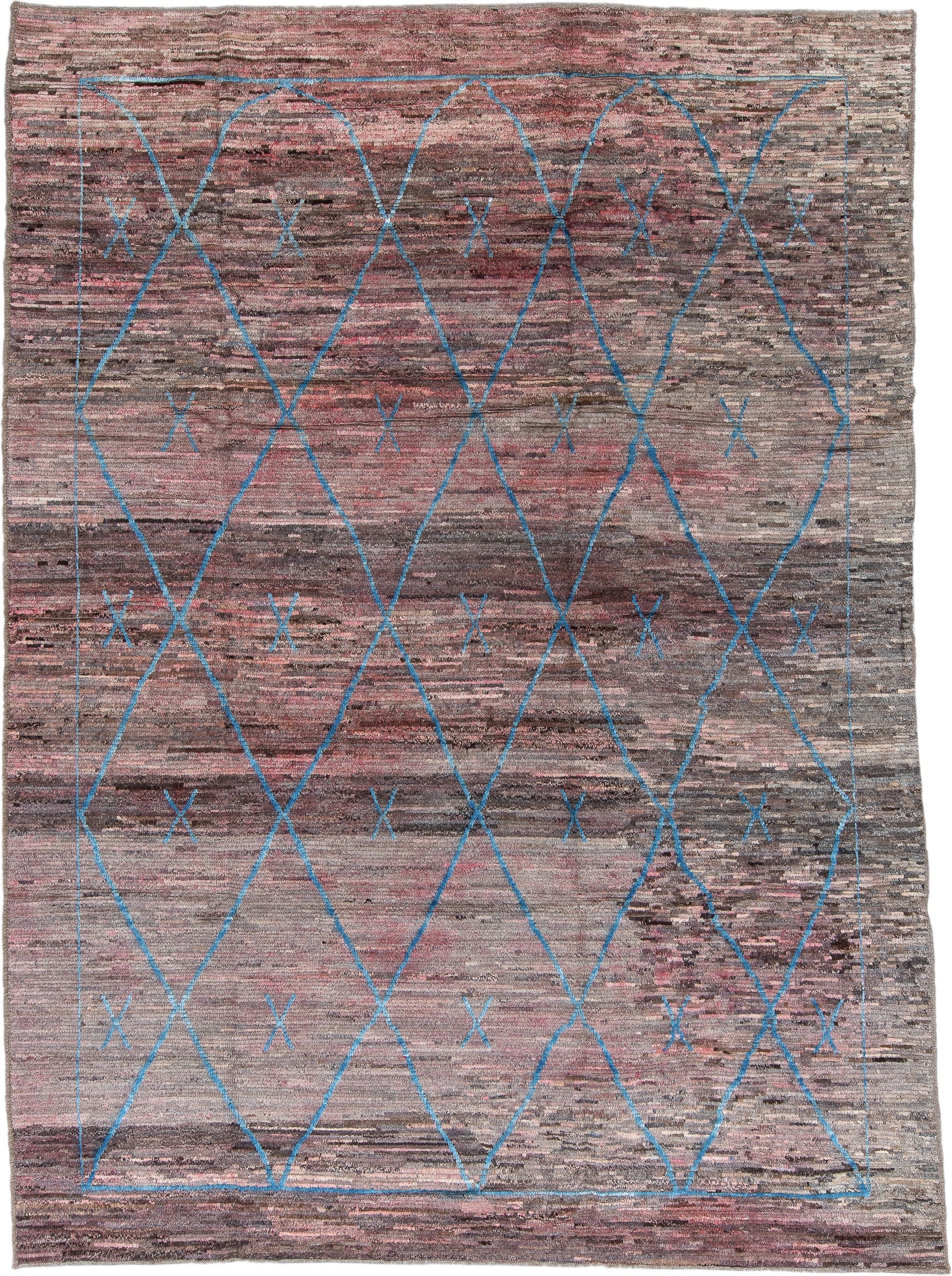 8' x 11' one-of-a-kind handmade vintage Tulu large size rug. Color palette: mauve, taupe, charcoal, blue gray, rose, brown