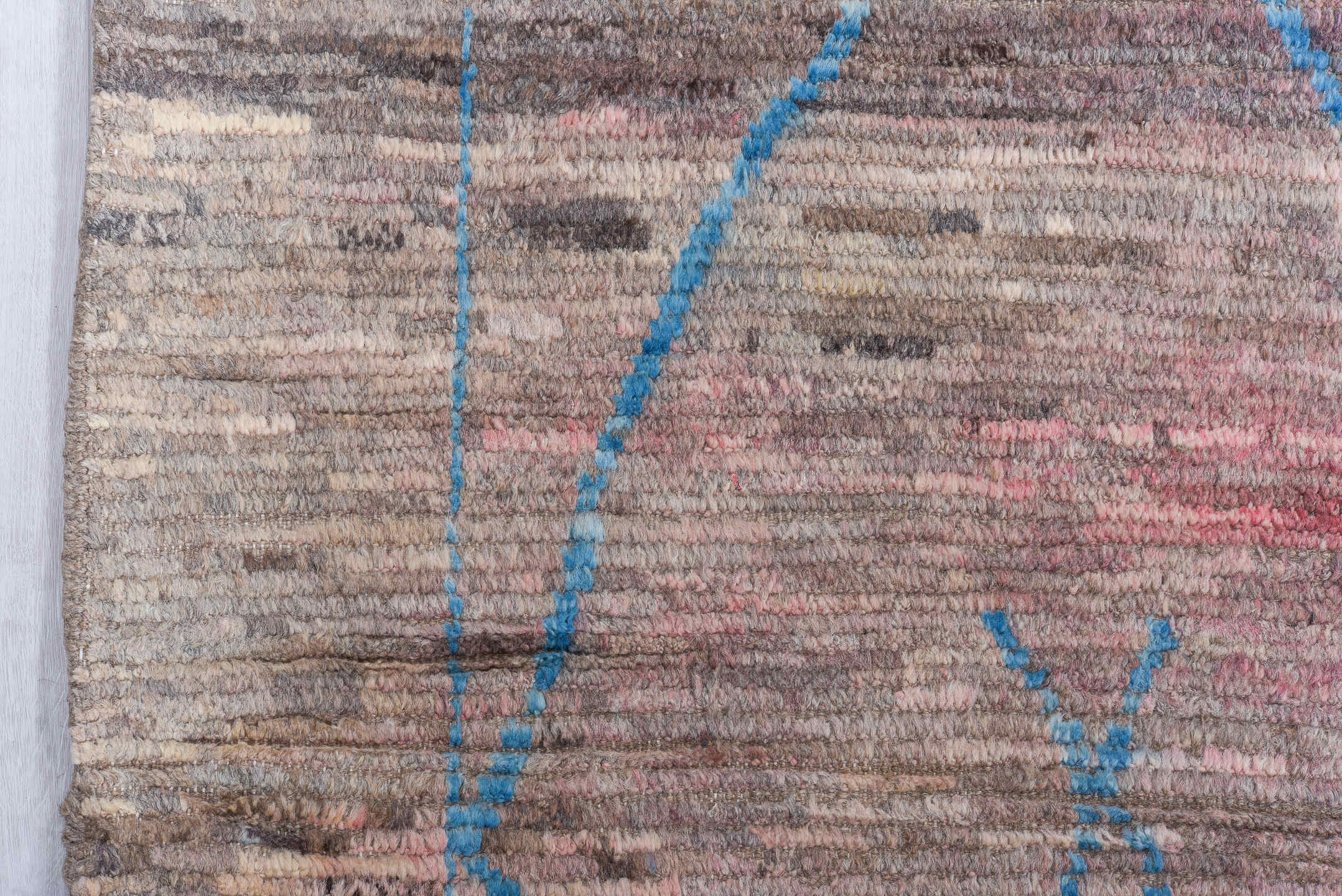 8' x 11' one-of-a-kind handmade vintage Tulu large size rug. Color palette: mauve, taupe, charcoal, blue gray, rose, brown